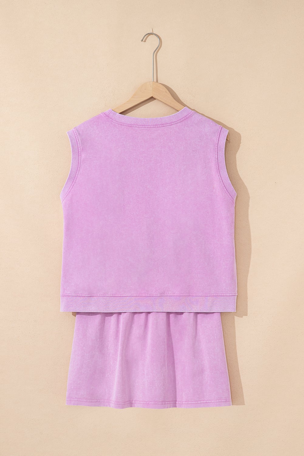 Phalaenopsis Solid Color Washed Sleeveless Top Split Skort Cotton 2pcs Outfit
