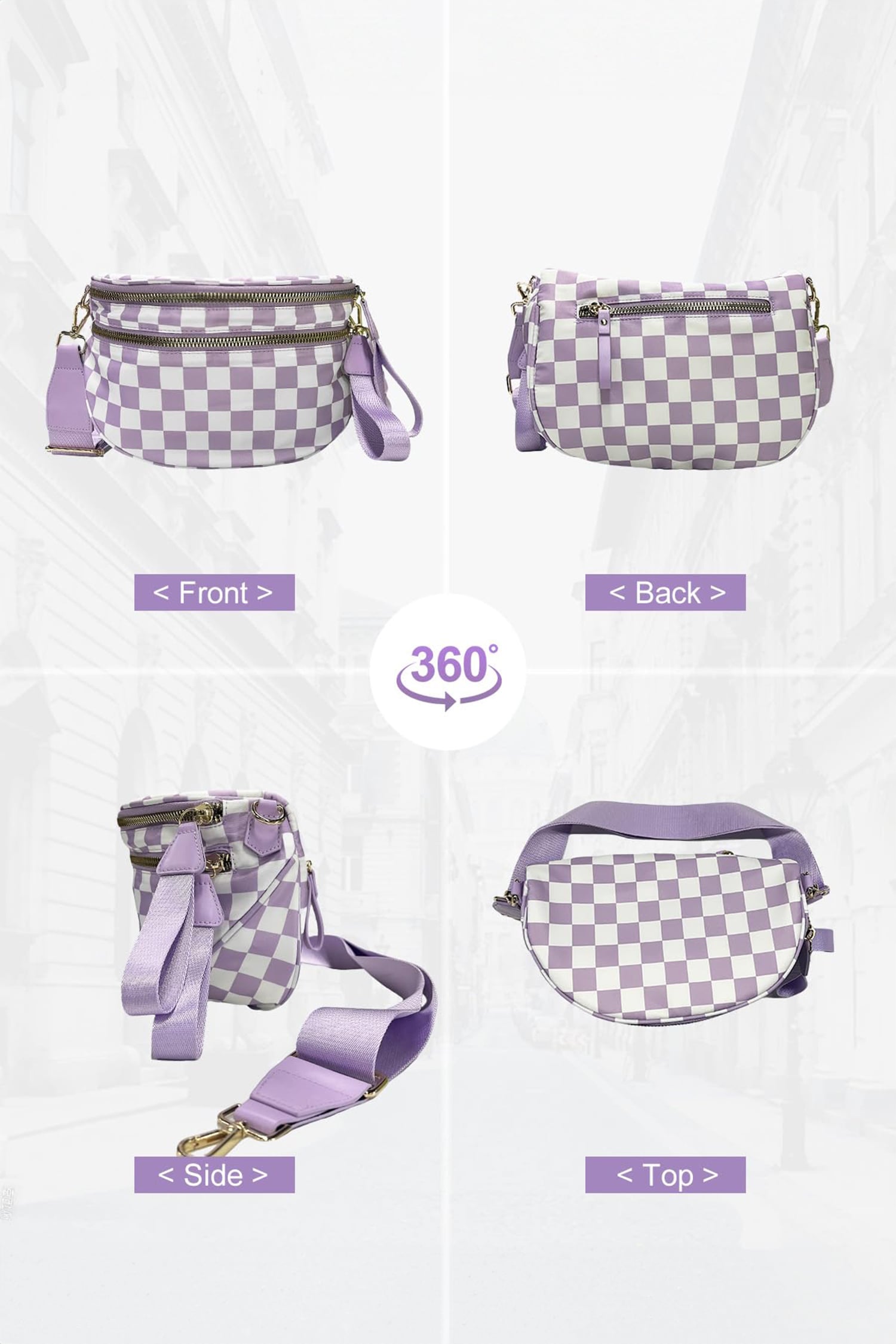 Phalaenopsis Checkered Print Wide Strap Large Crossbody Bag
