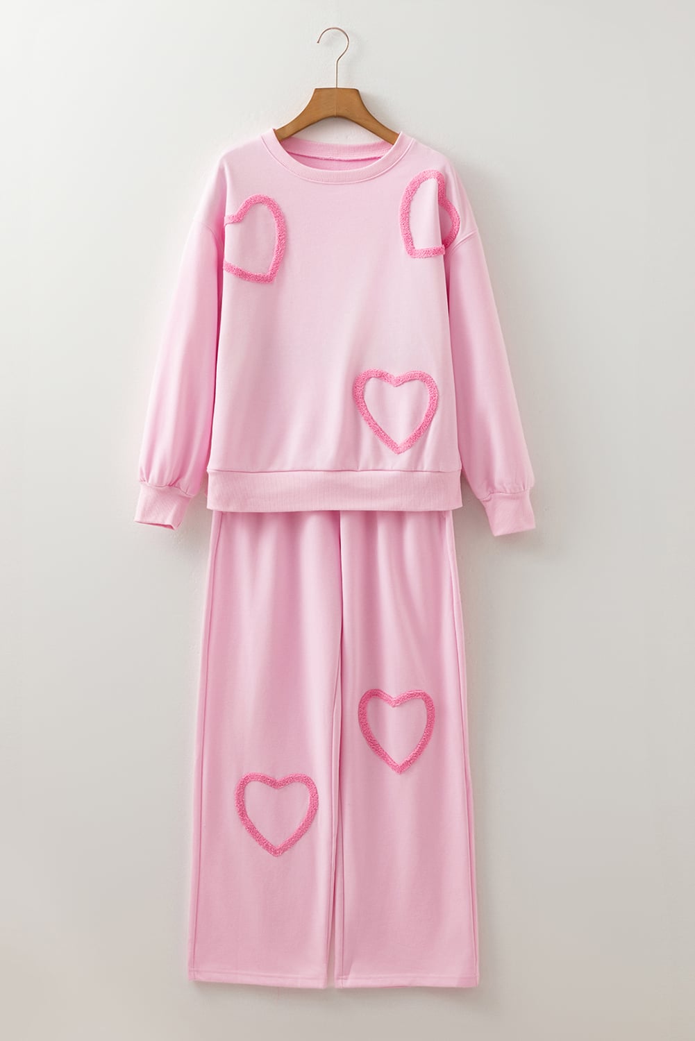 Phalaenopsis Chenille Heart Pattern Casual 2pcs Pants Set