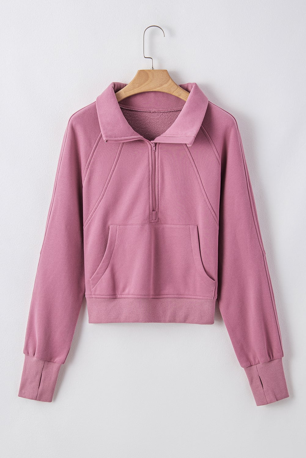 Phalaenopsis Fleece Lined Zip Up Stand Collar Thumbhole Sleeve Sweatshirt