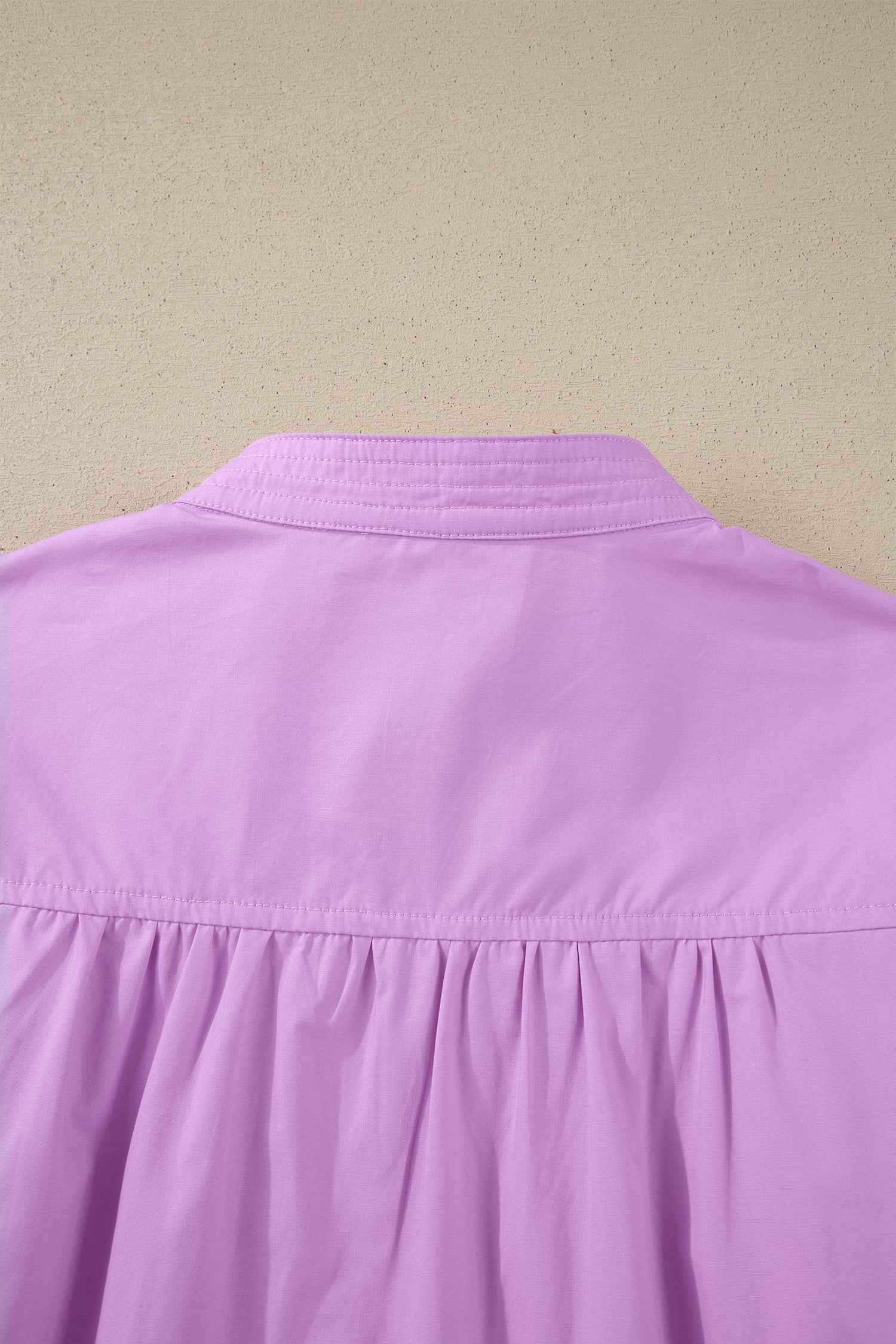Phalaenopsis Stitched Detail V Neck Puffy Half Sleeve Blouse