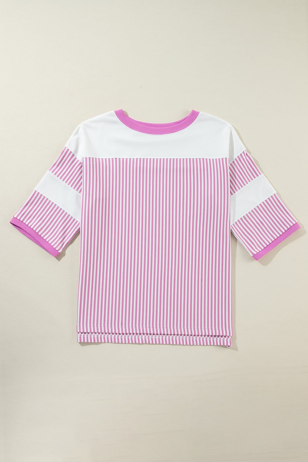 Phalaenopsis Striped Patchwork 3/4 Sleeve Casual Top