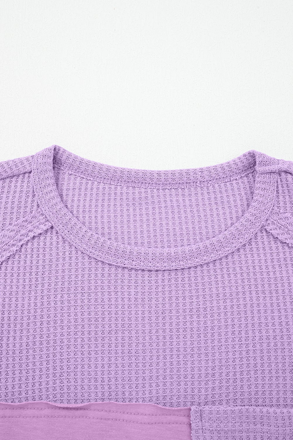 Phalaenopsis Thermal Knit Contrast Textured Patchwork Long Sleeve Top