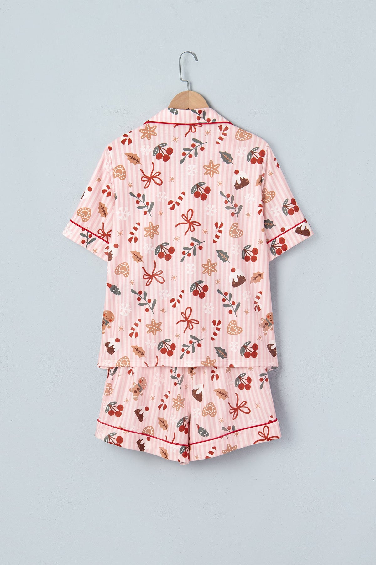 Pink Abstract Christmas Print Short Sleeve Two Piece Lounge Set