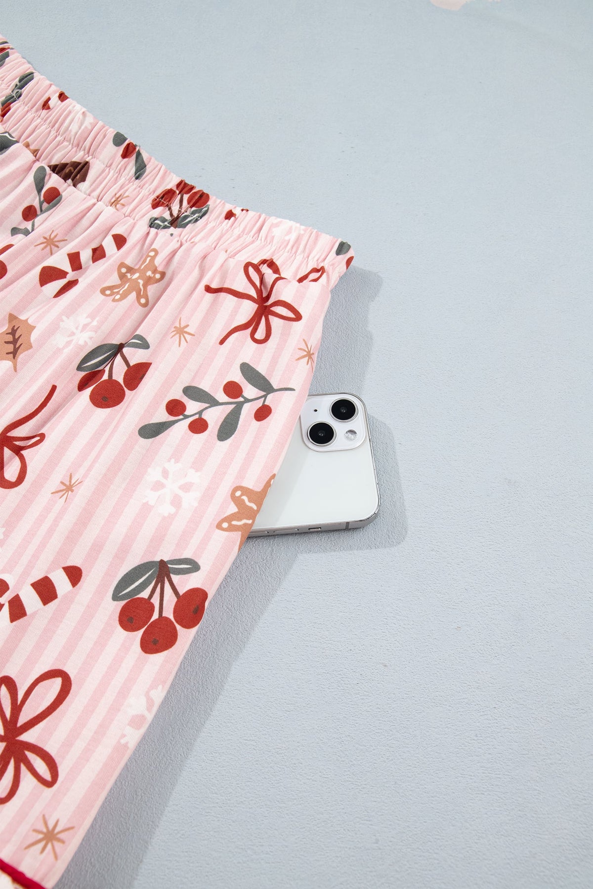 Pink Abstract Christmas Print Short Sleeve Two Piece Lounge Set