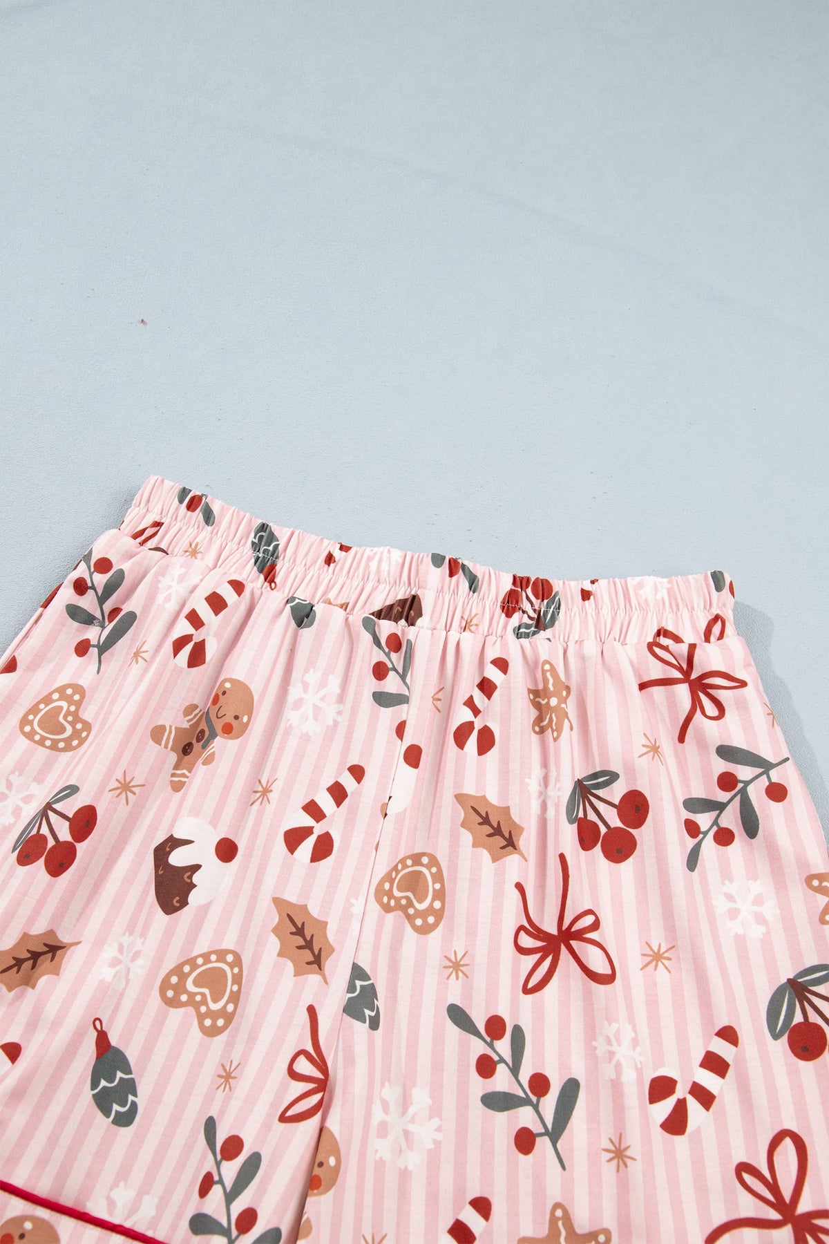Pink Abstract Christmas Print Short Sleeve Two Piece Lounge Set