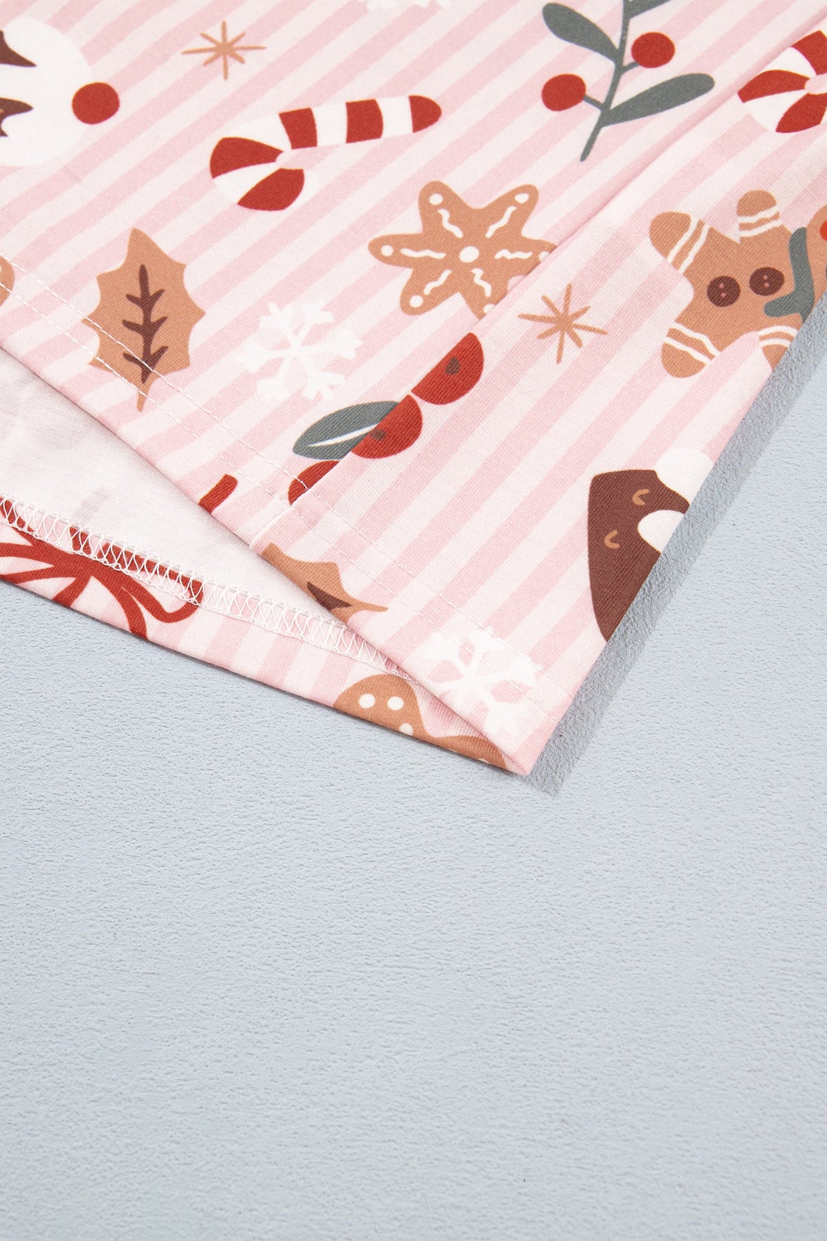 Pink Abstract Christmas Print Short Sleeve Two Piece Lounge Set