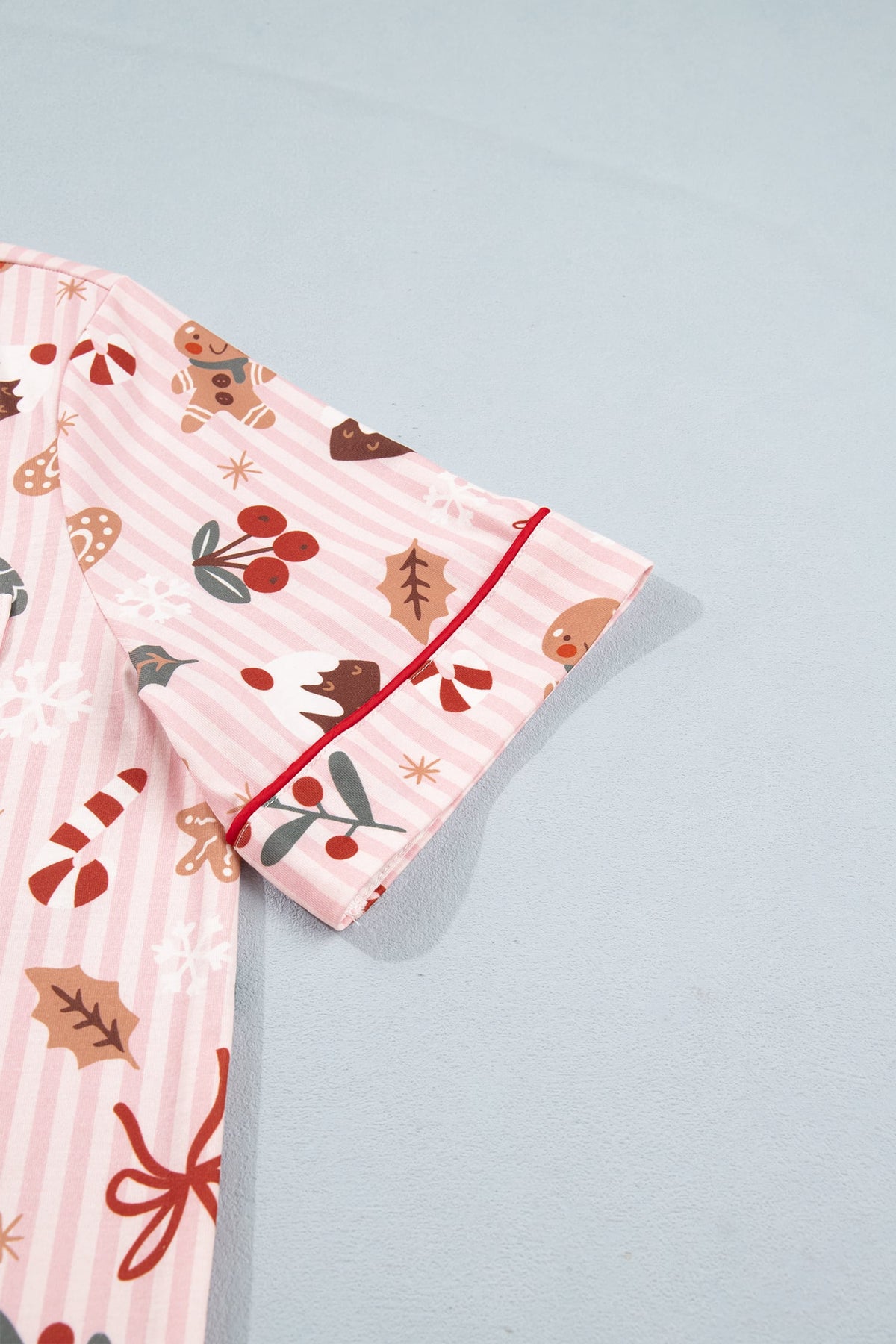 Pink Abstract Christmas Print Short Sleeve Two Piece Lounge Set