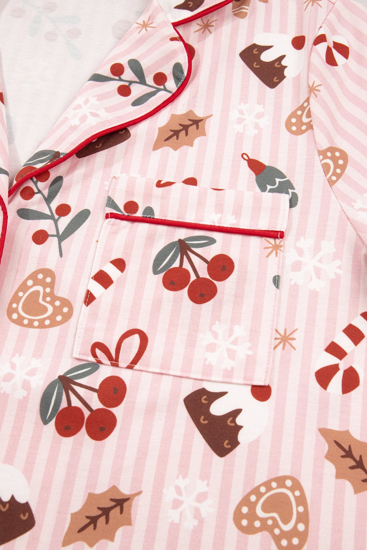 Pink Abstract Christmas Print Short Sleeve Two Piece Lounge Set