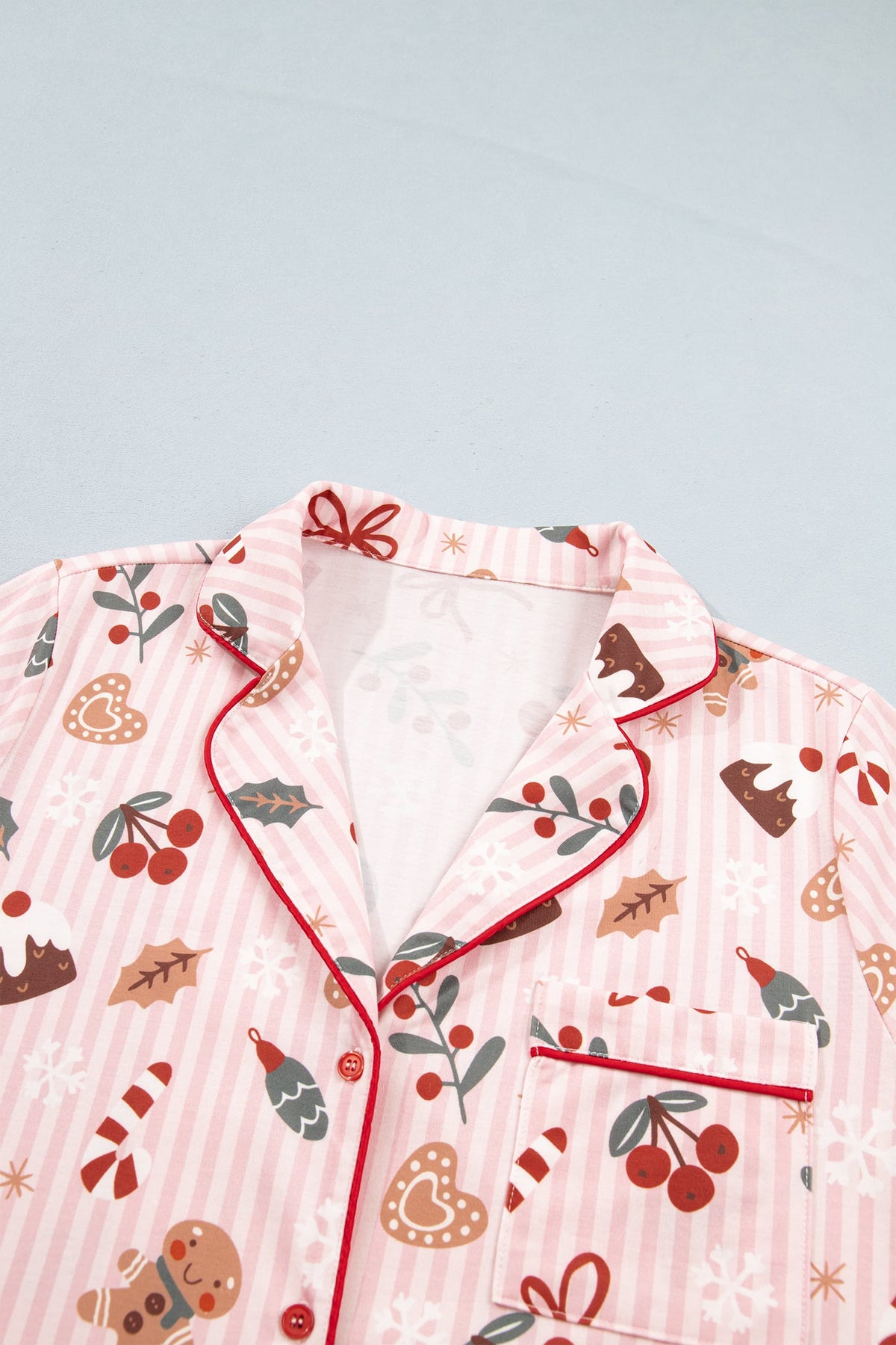 Pink Abstract Christmas Print Short Sleeve Two Piece Lounge Set