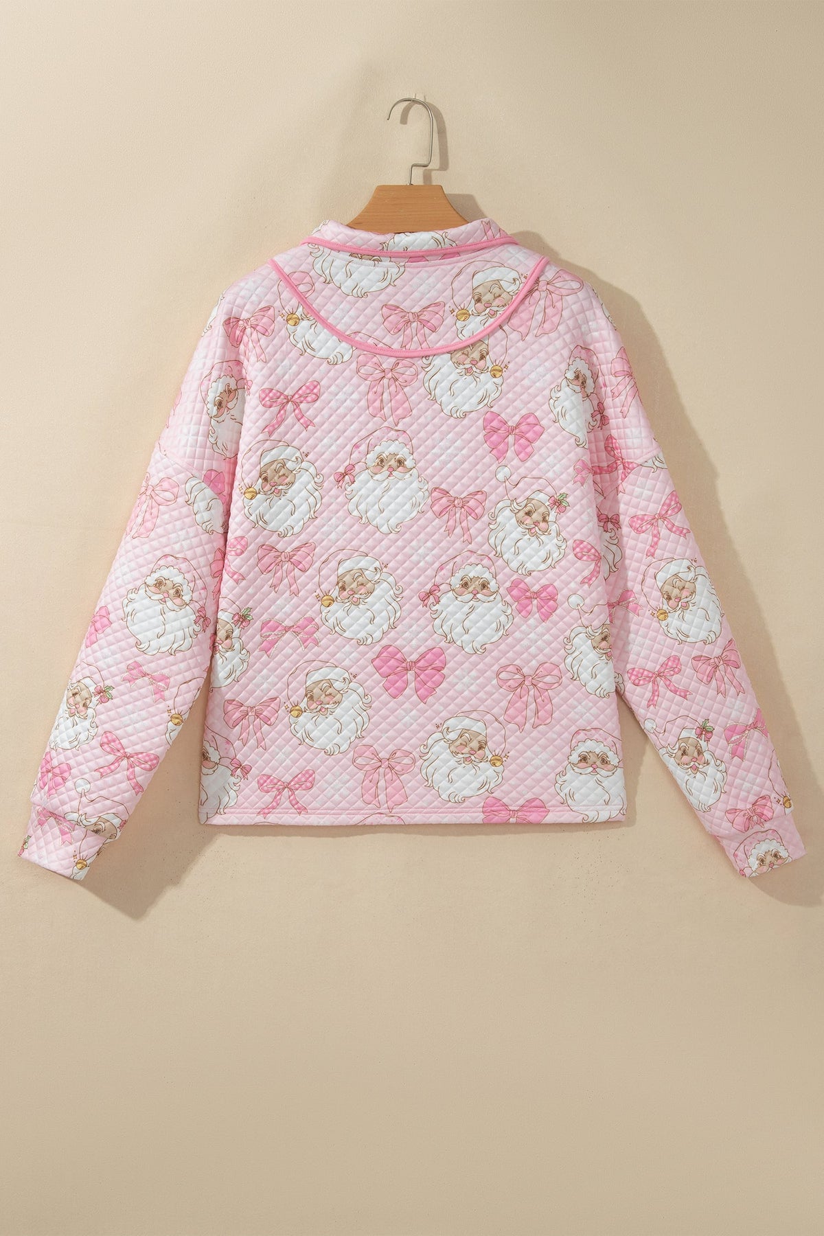 Pink Abstract Christmas Print Zip-Up Collar Long Sleeve Sweatshirt