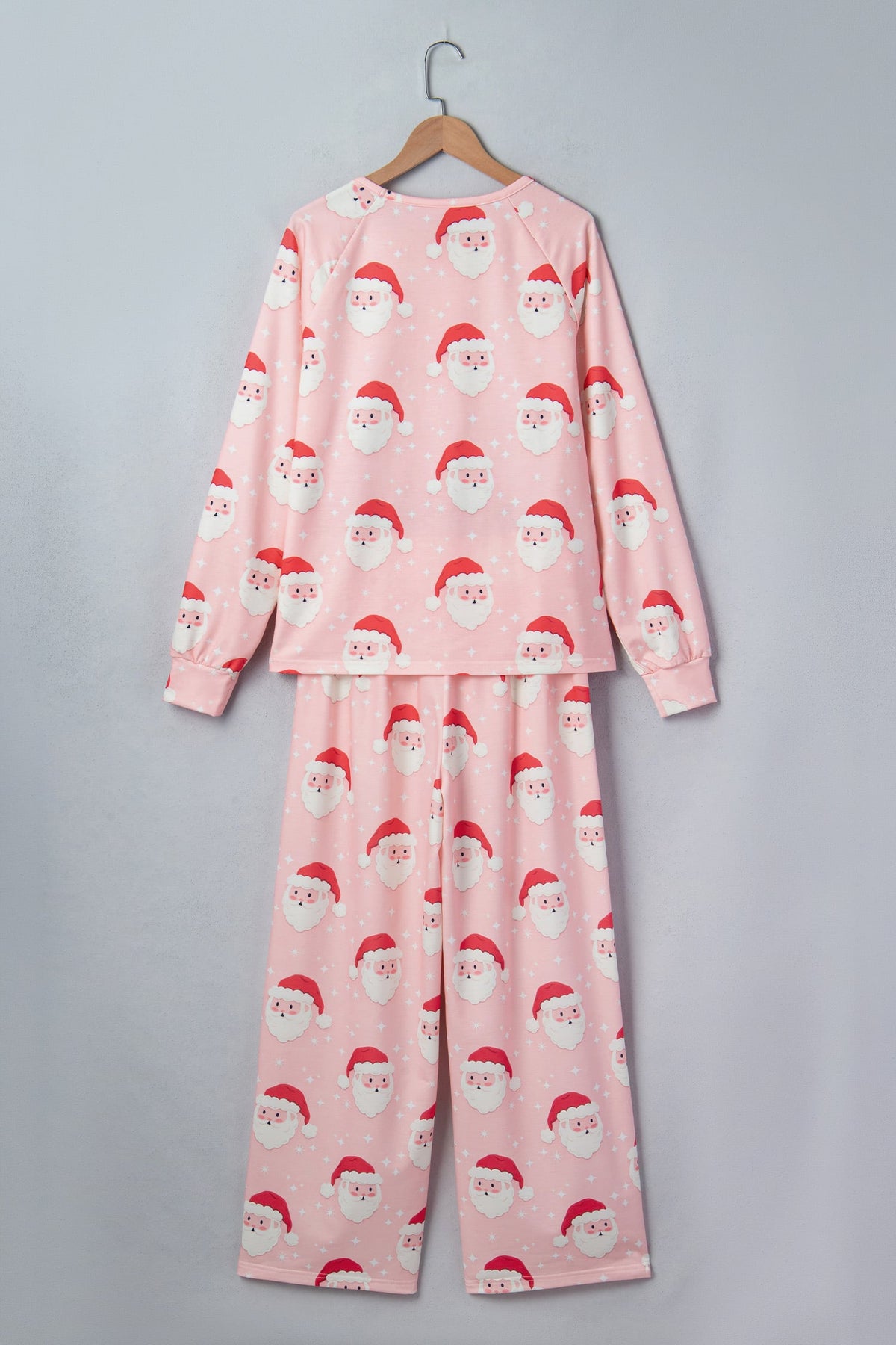 Pink Abstract Santa Pattern Long Sleeve Two Piece Shift Lounge Set