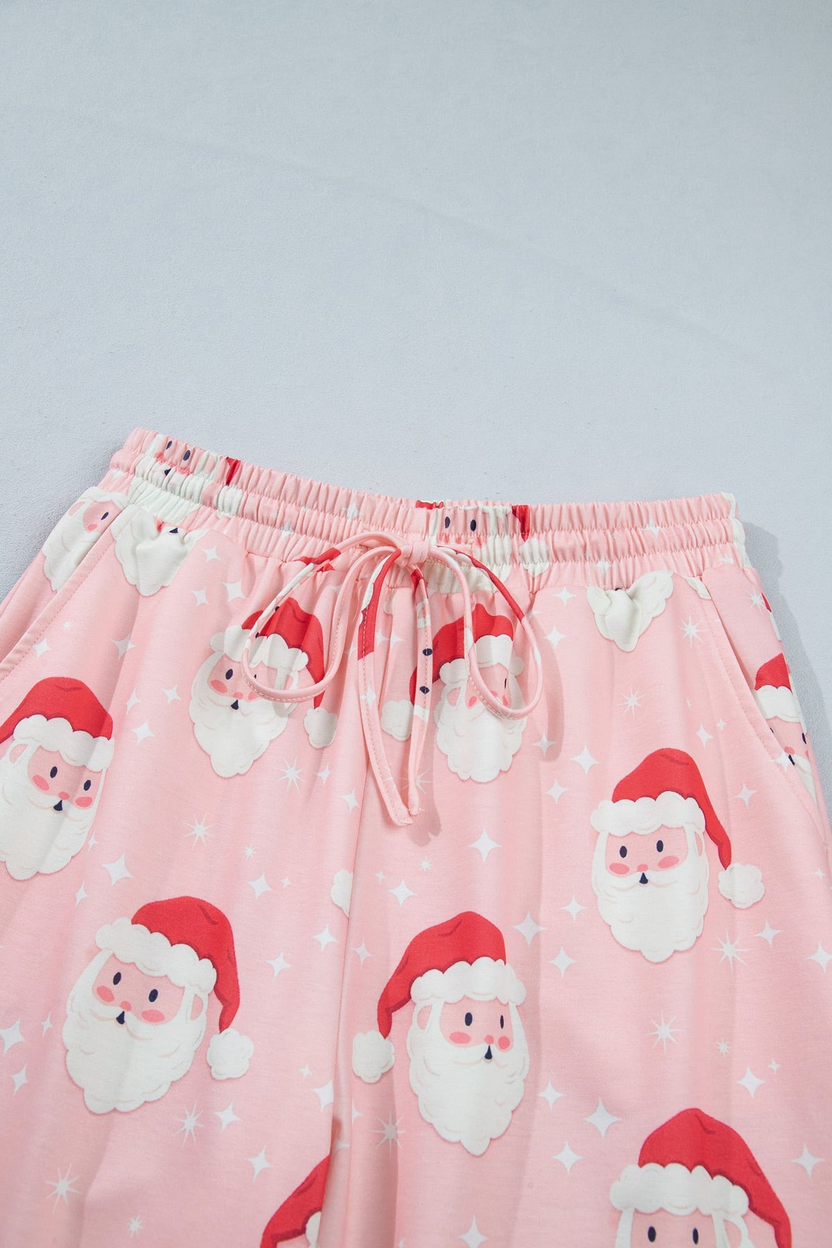 Pink Abstract Santa Pattern Long Sleeve Two Piece Shift Lounge Set