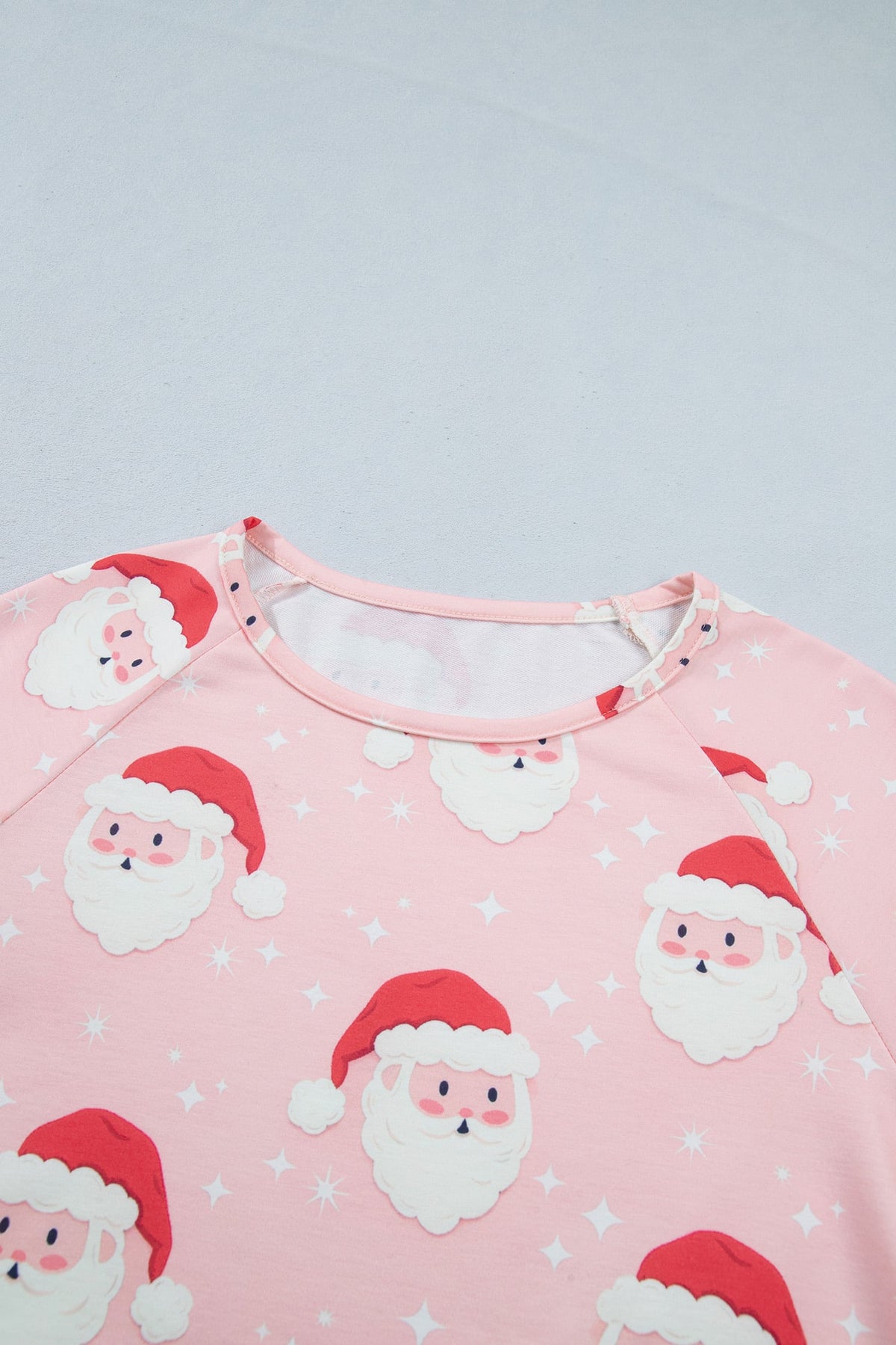 Pink Abstract Santa Pattern Long Sleeve Two Piece Shift Lounge Set