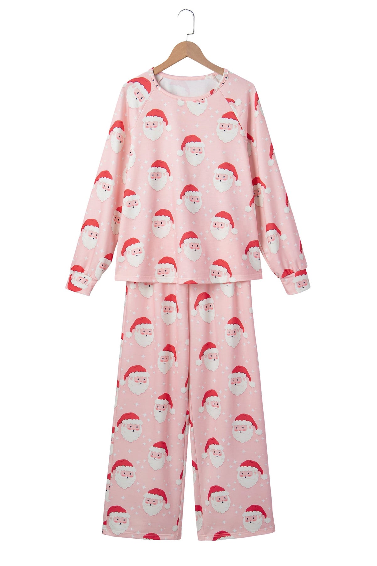 Pink Abstract Santa Pattern Long Sleeve Two Piece Shift Lounge Set