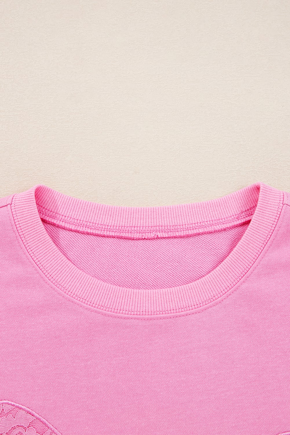 Pink Big Bow Lace Embroidered Dolman Sleeve Slit Plus Size Sweatshirt