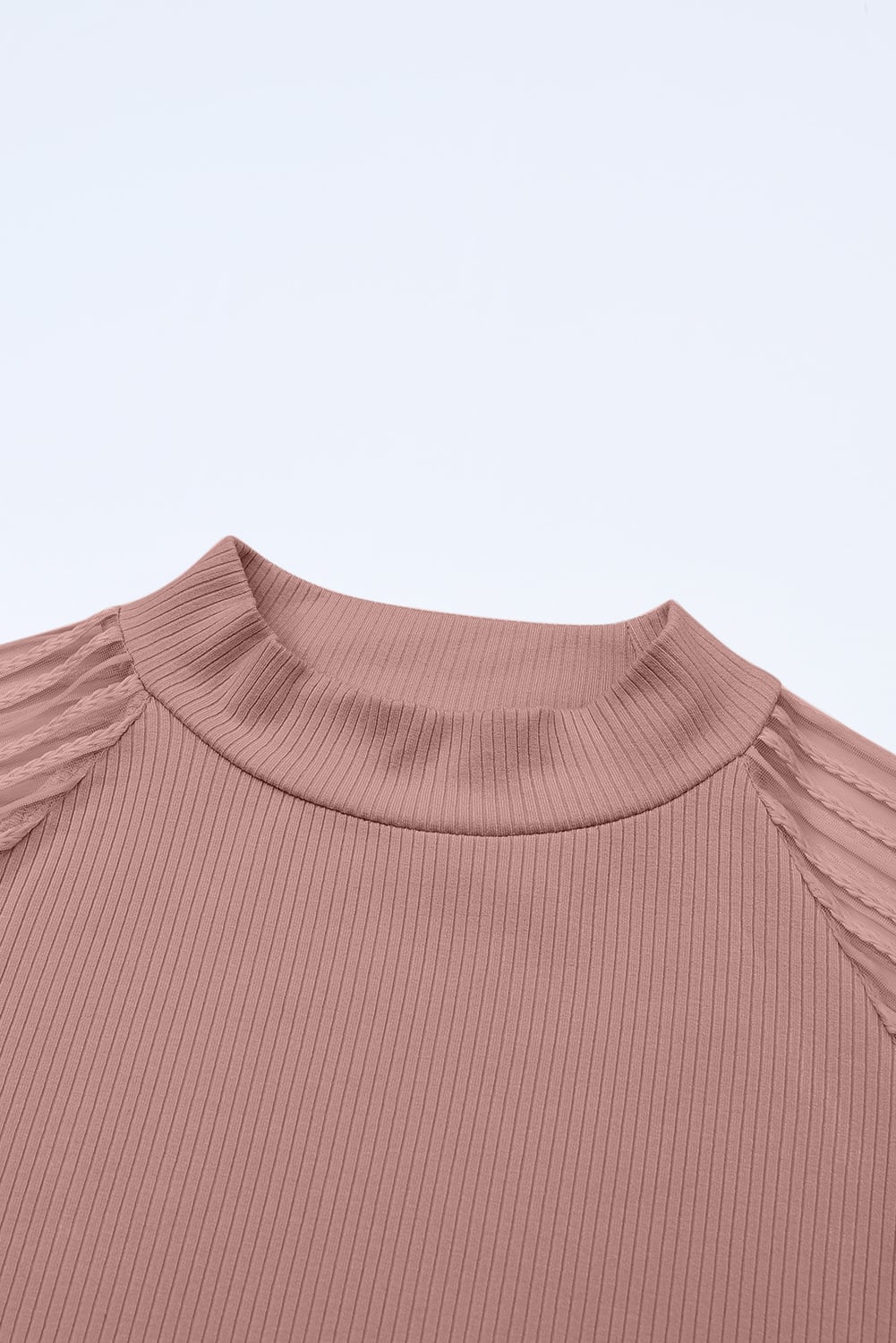 Pink Black Striped Mesh Long Sleeve Crewneck Ribbed Top