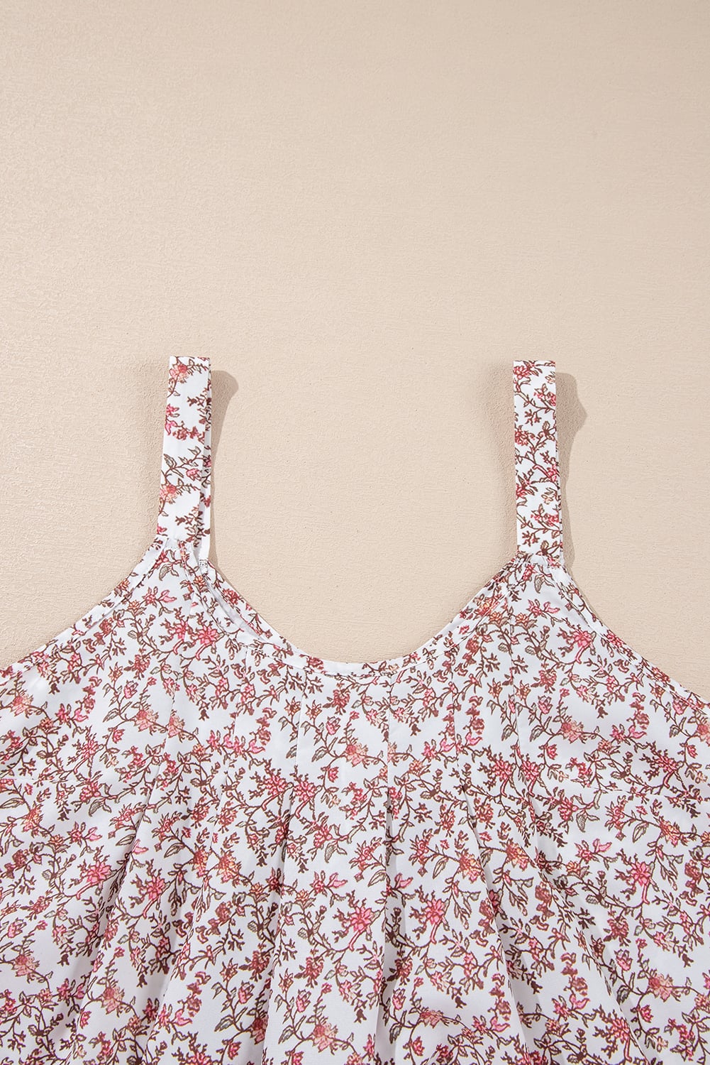 Pink Bohemian Floral Pleated U Neck Vest