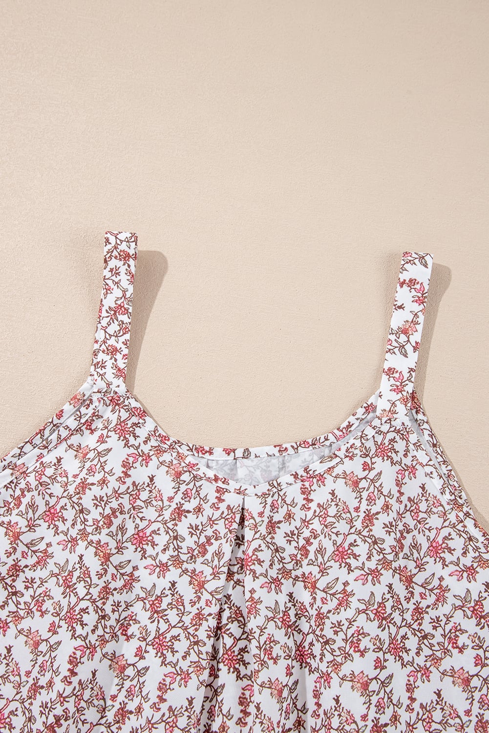 Pink Bohemian Floral Pleated U Neck Vest
