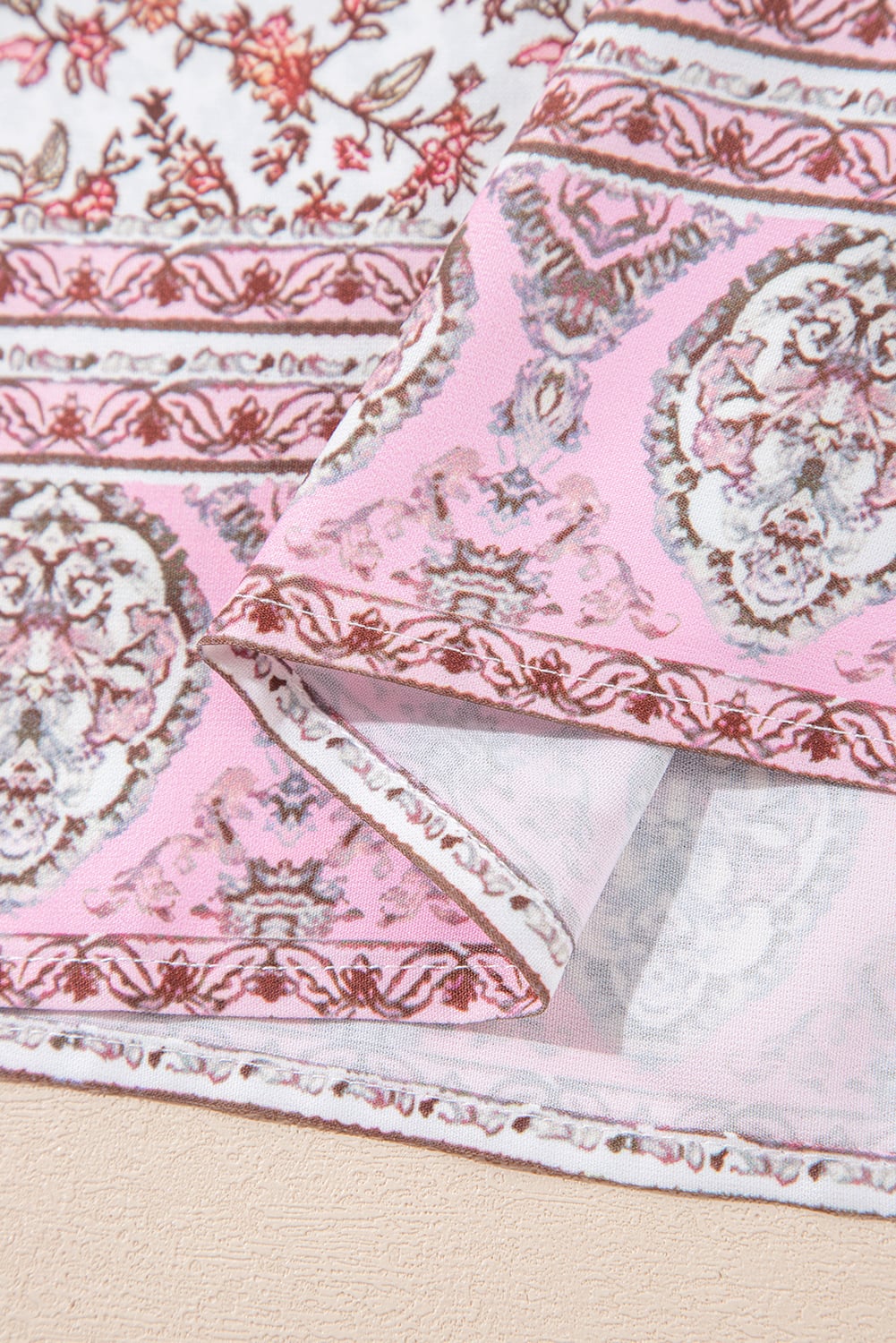 Pink Bohemian Floral Pleated U Neck Vest