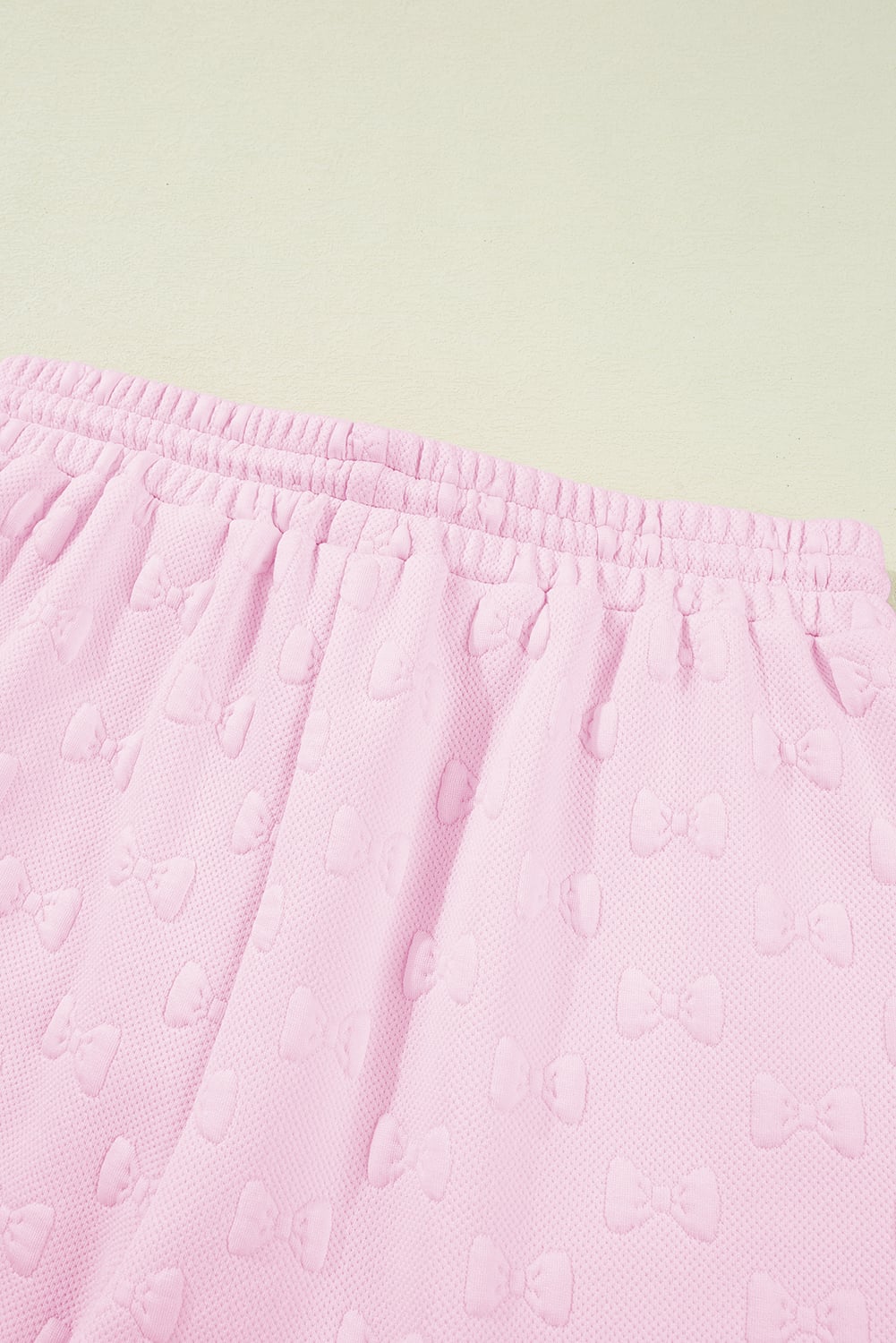 Pink Bow Jacquard Ruffle Sleeve Short 2pcs Outfit