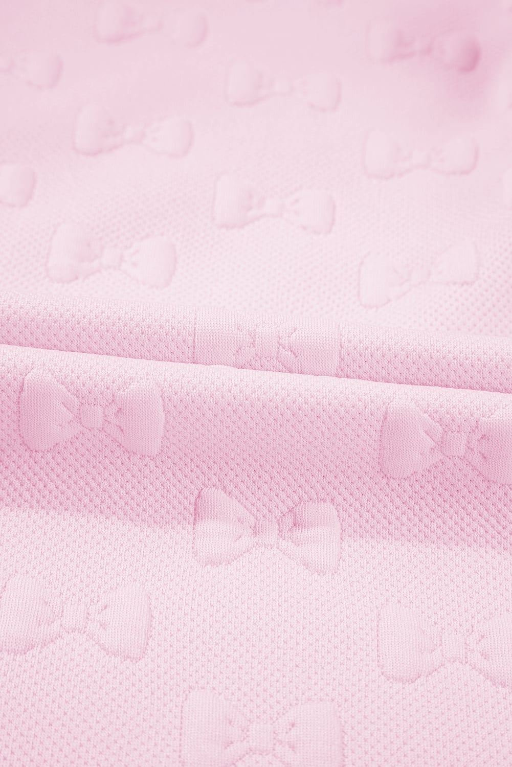 Pink Bow Jacquard Ruffle Sleeve Short 2pcs Outfit