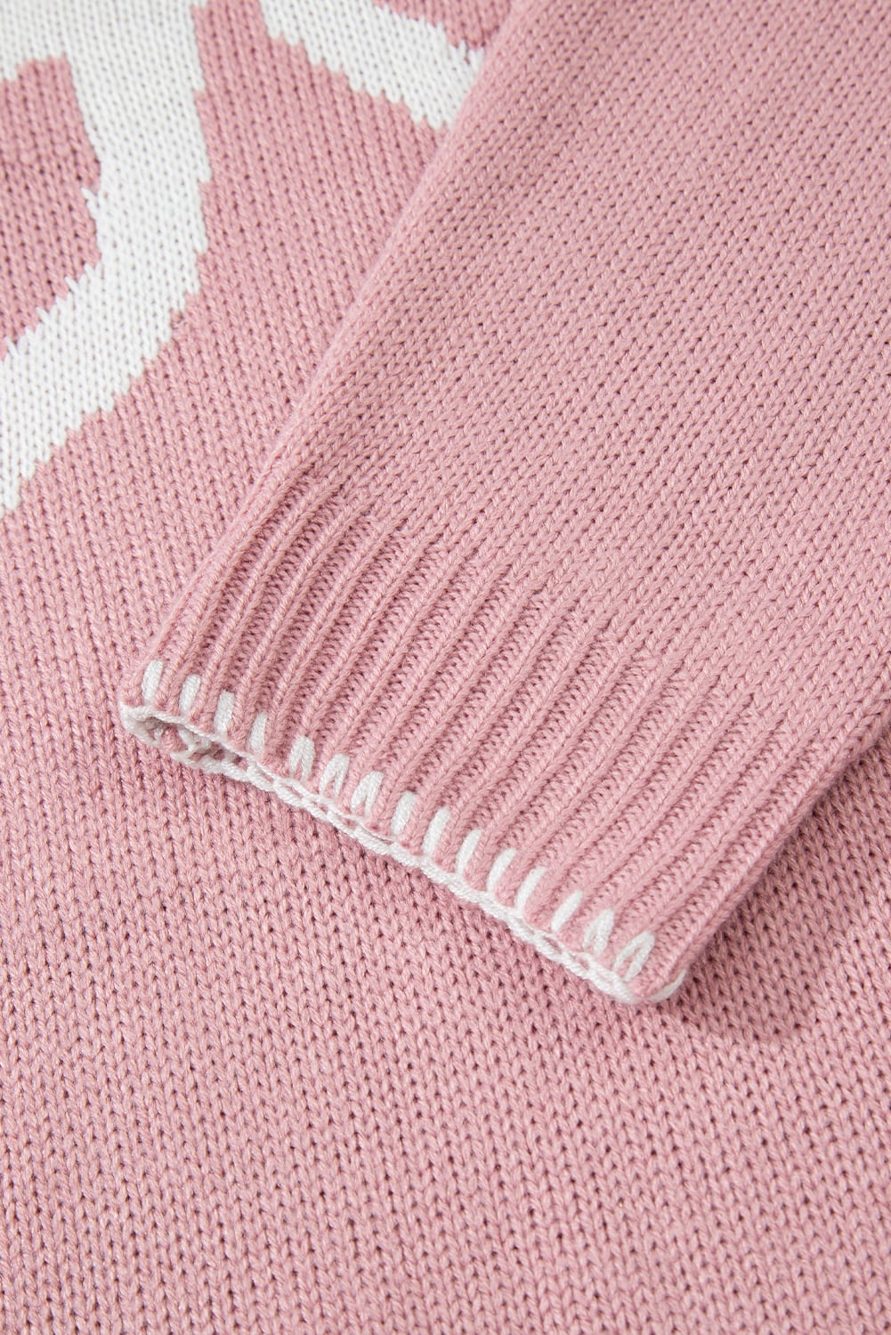Pink Bow Pattern Contrast Trim Christmas Loose Graphic Sweater