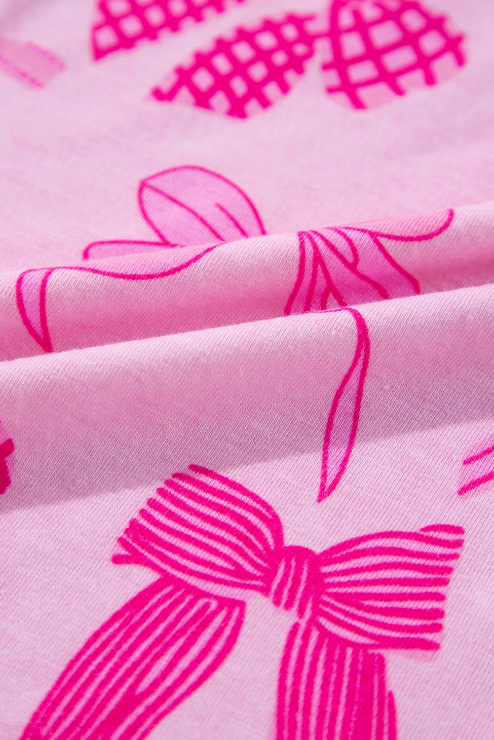 Pink Bow Print Half Sleeve Shirt and Shorts Pajamas Set