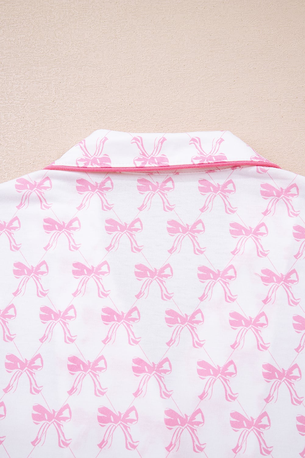 Pink Bow Print Long Sleeve Shirt and Pants Soft Pajama Set