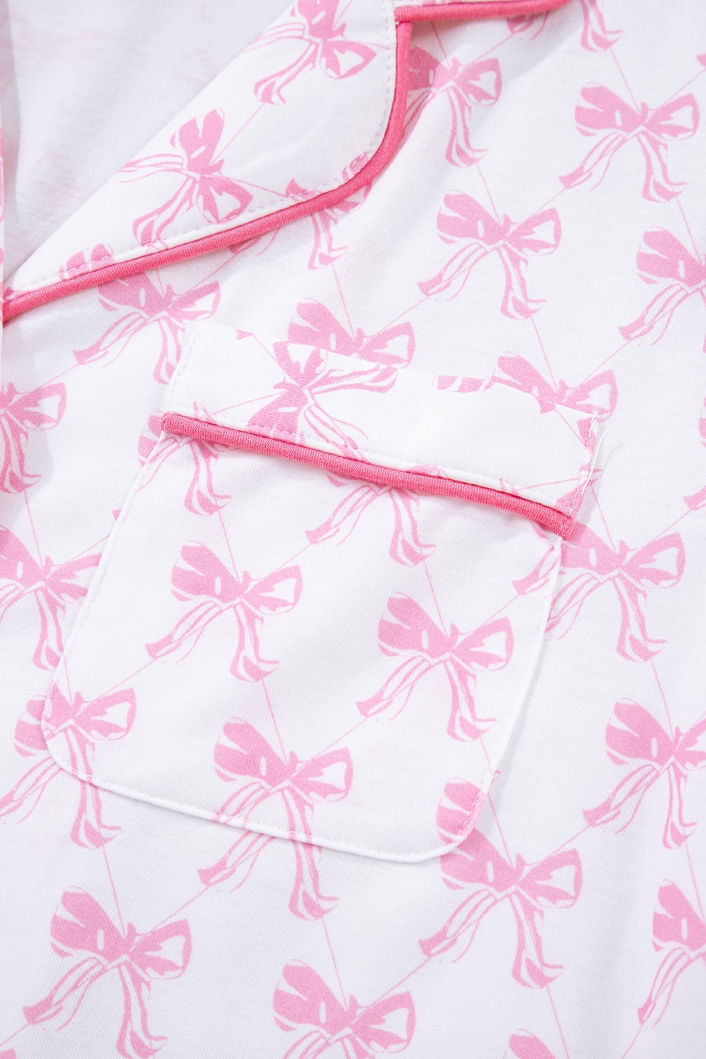Pink Bow Print Long Sleeve Shirt and Pants Soft Pajama Set