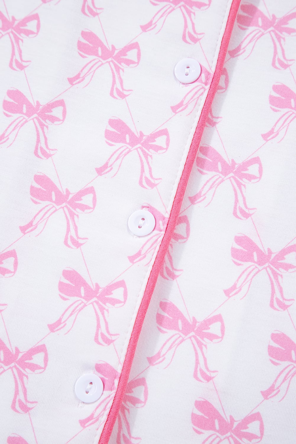 Pink Bow Print Long Sleeve Shirt and Pants Soft Pajama Set