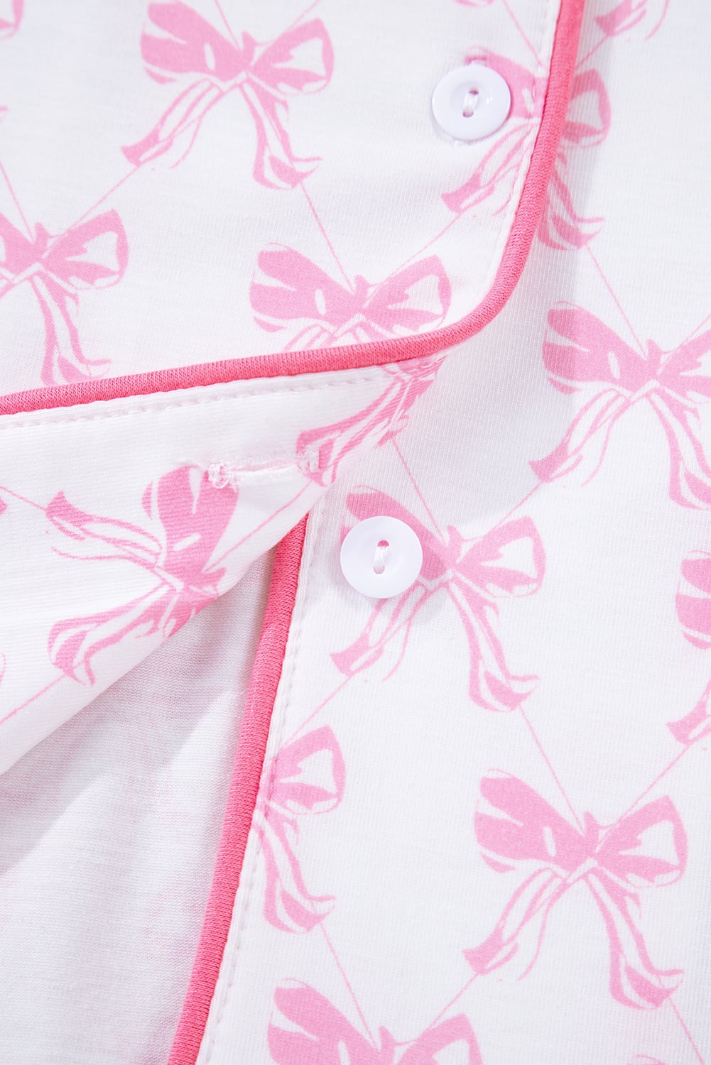 Pink Bow Print Long Sleeve Shirt and Pants Soft Pajama Set
