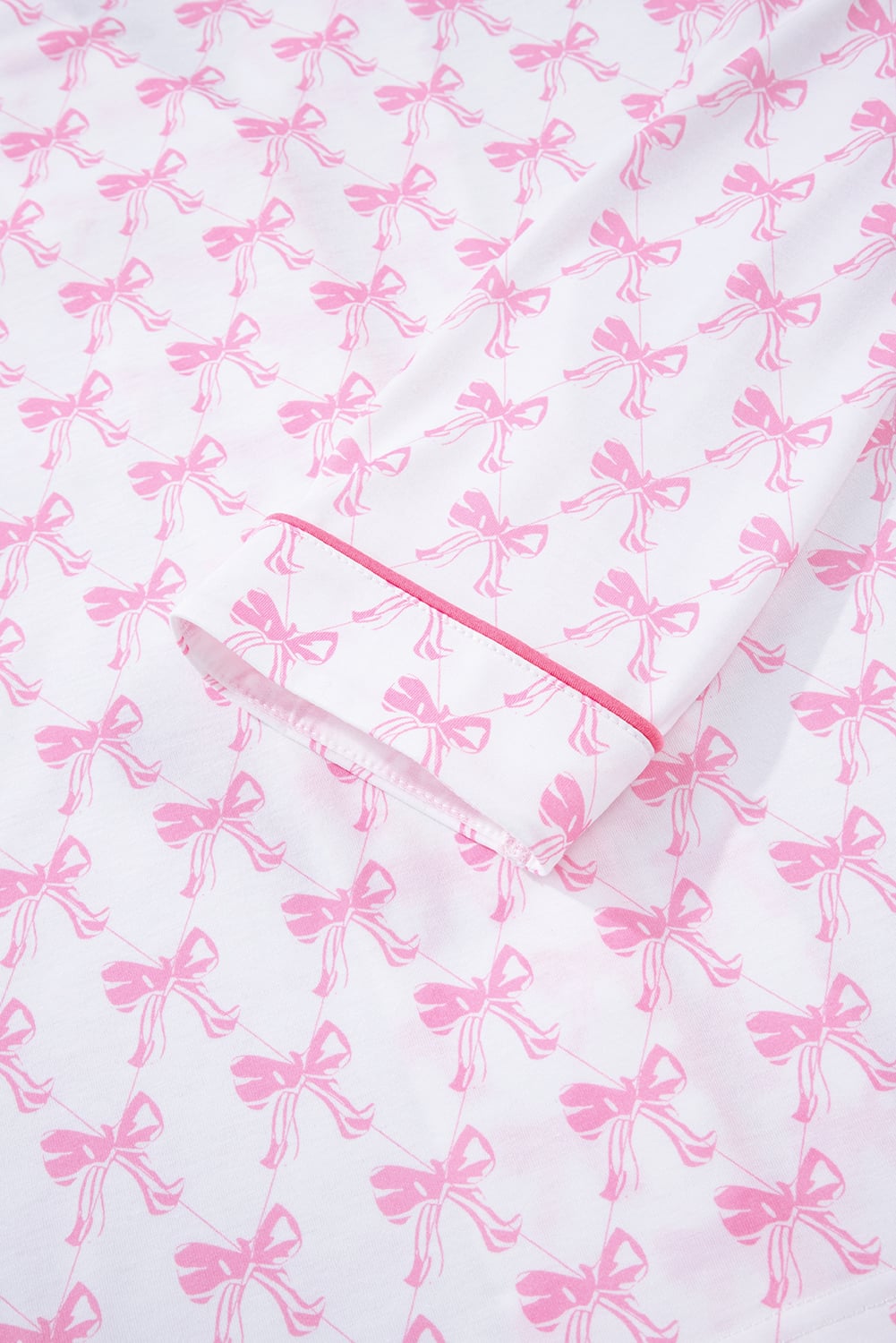 Pink Bow Print Long Sleeve Shirt and Pants Soft Pajama Set