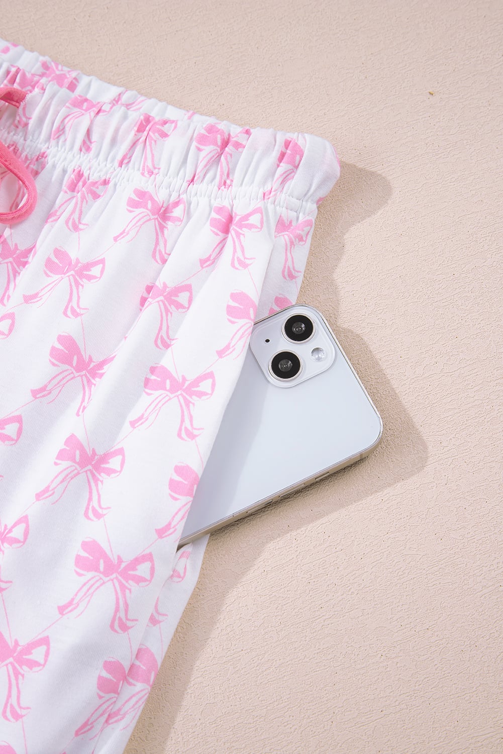 Pink Bow Print Long Sleeve Shirt and Pants Soft Pajama Set