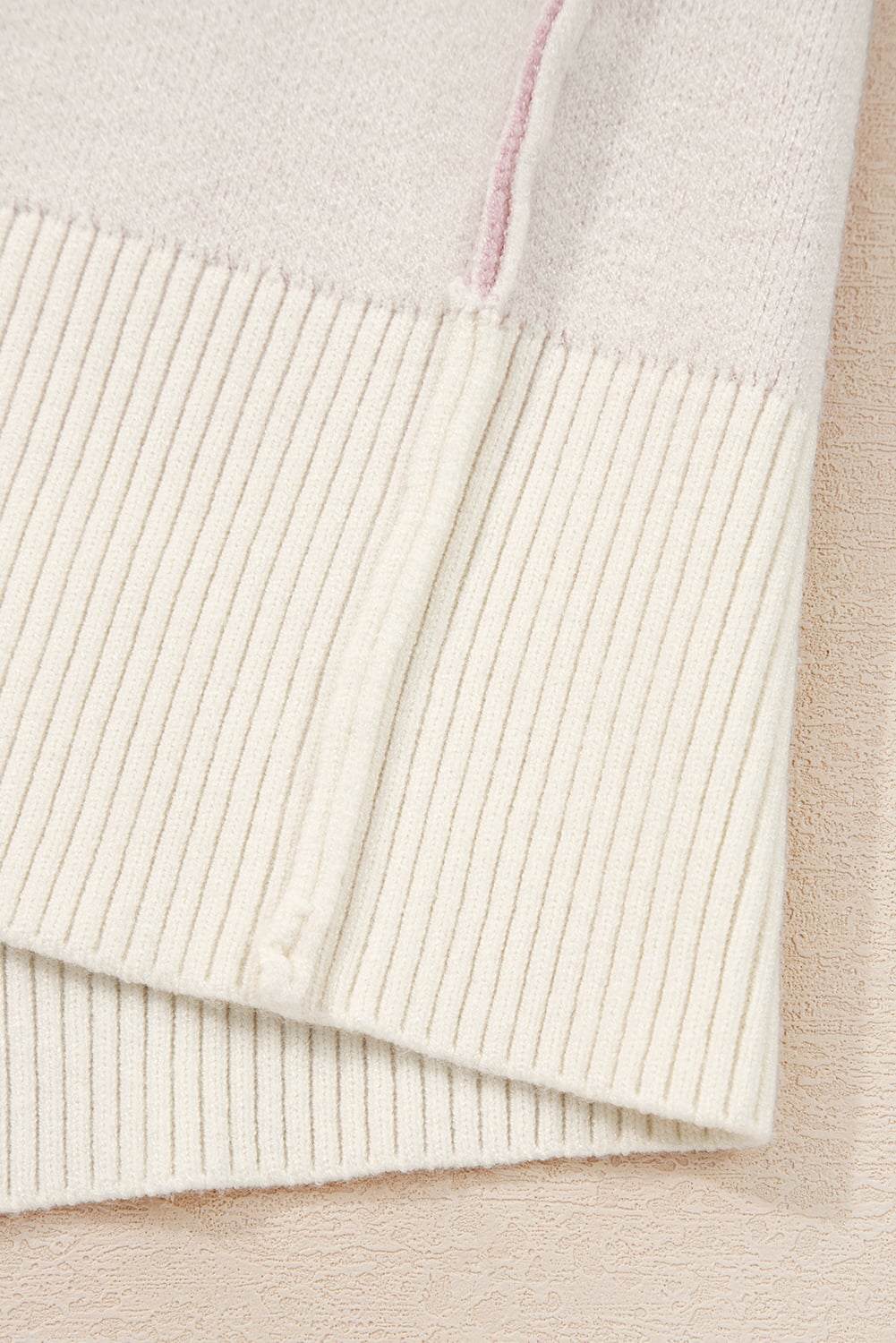 Pink Bow Print Ribbed Trim Exposed Seam Drop Shoulder Loose Sweater