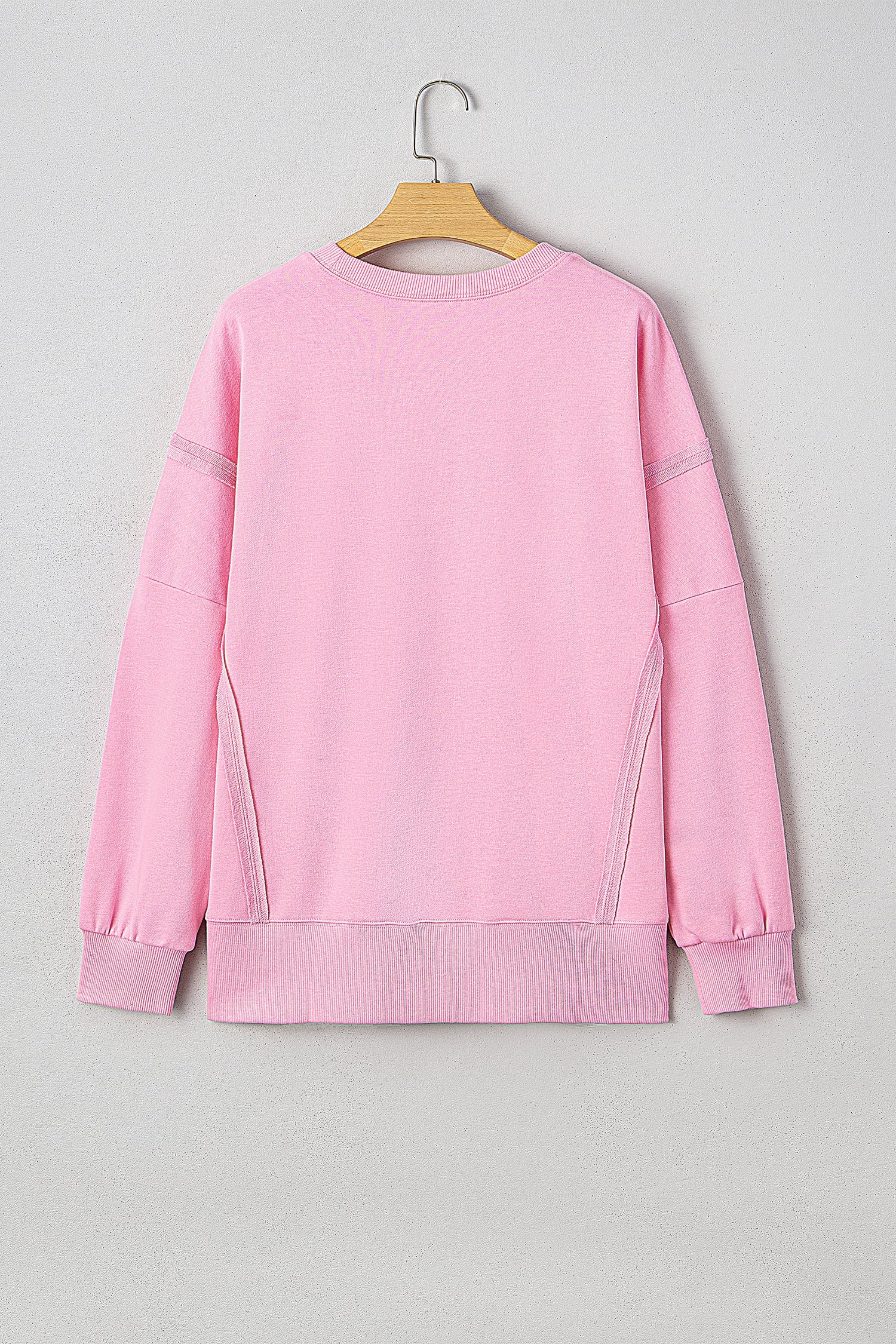 Pink Bow Sequin XOXO Letter Graphic Exposed Seam Baggy Sweatshirt