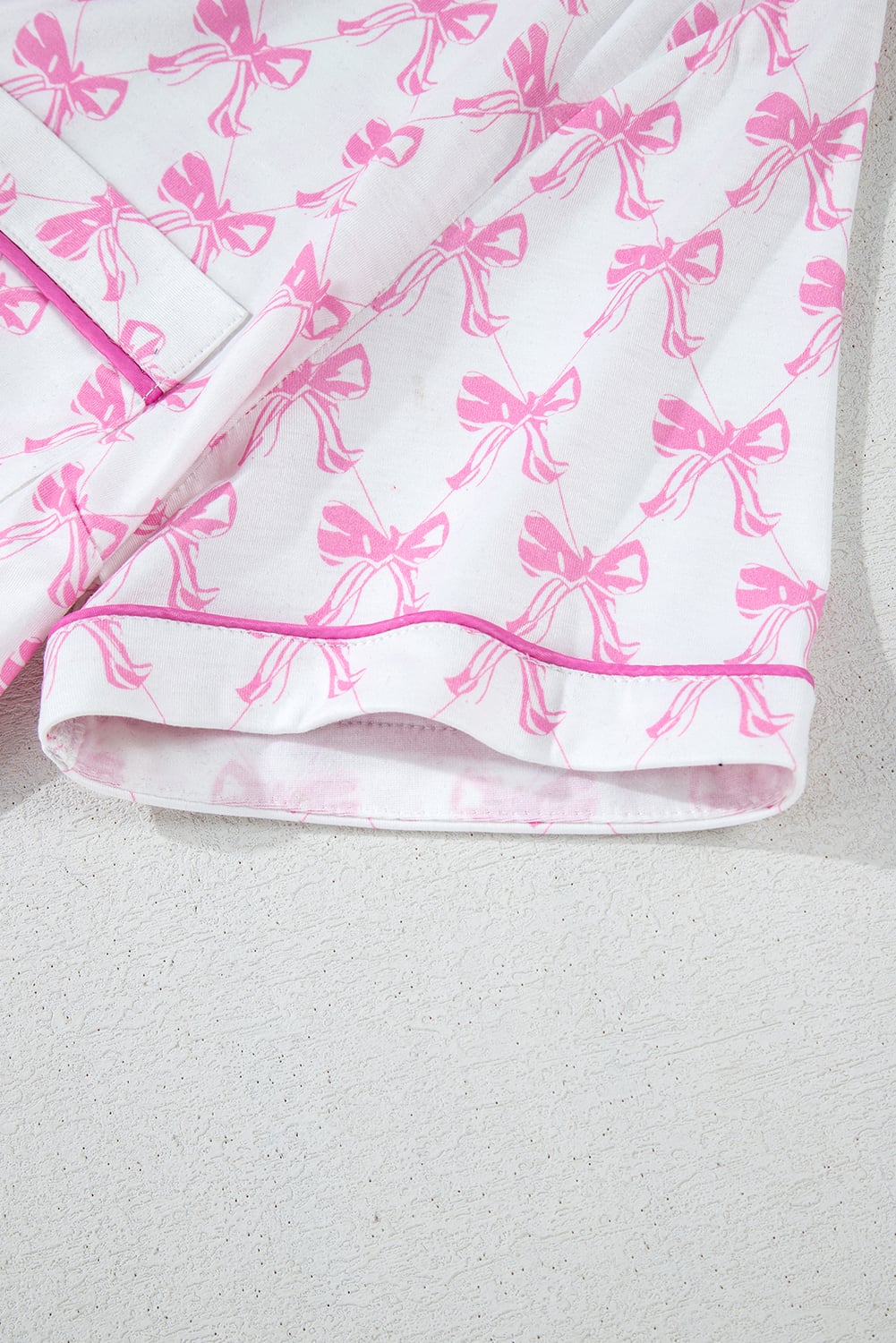 Pink Bowknot Printed Short Sleeve and Ruffled Shorts Pajama Set