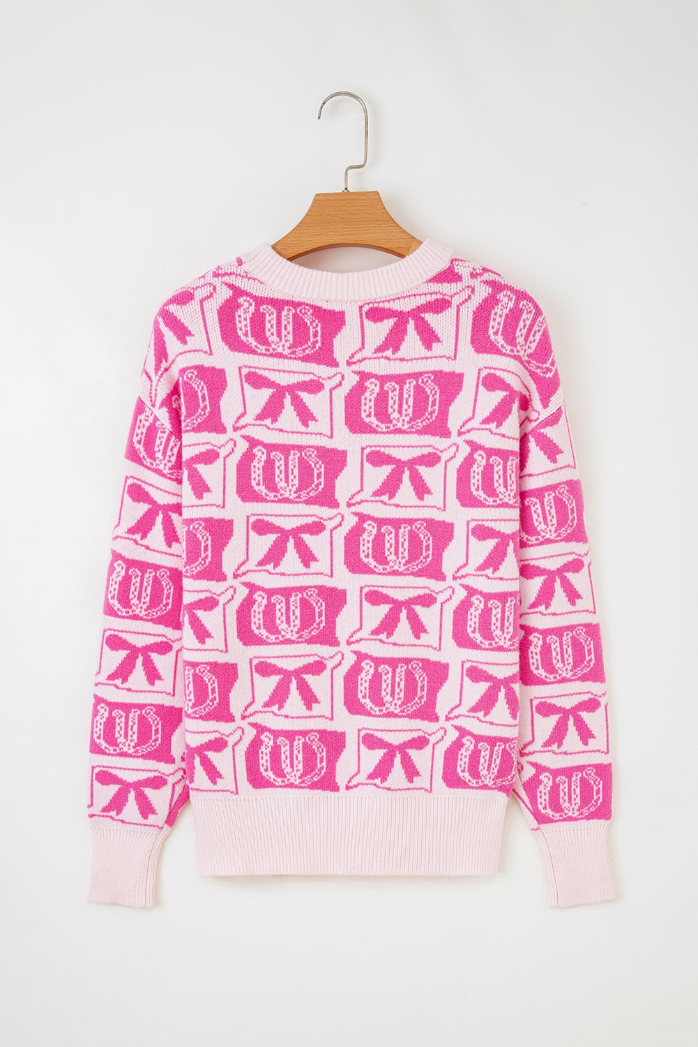 Pink Bows & Horseshoes Pattern Western Fashion Print Sweater