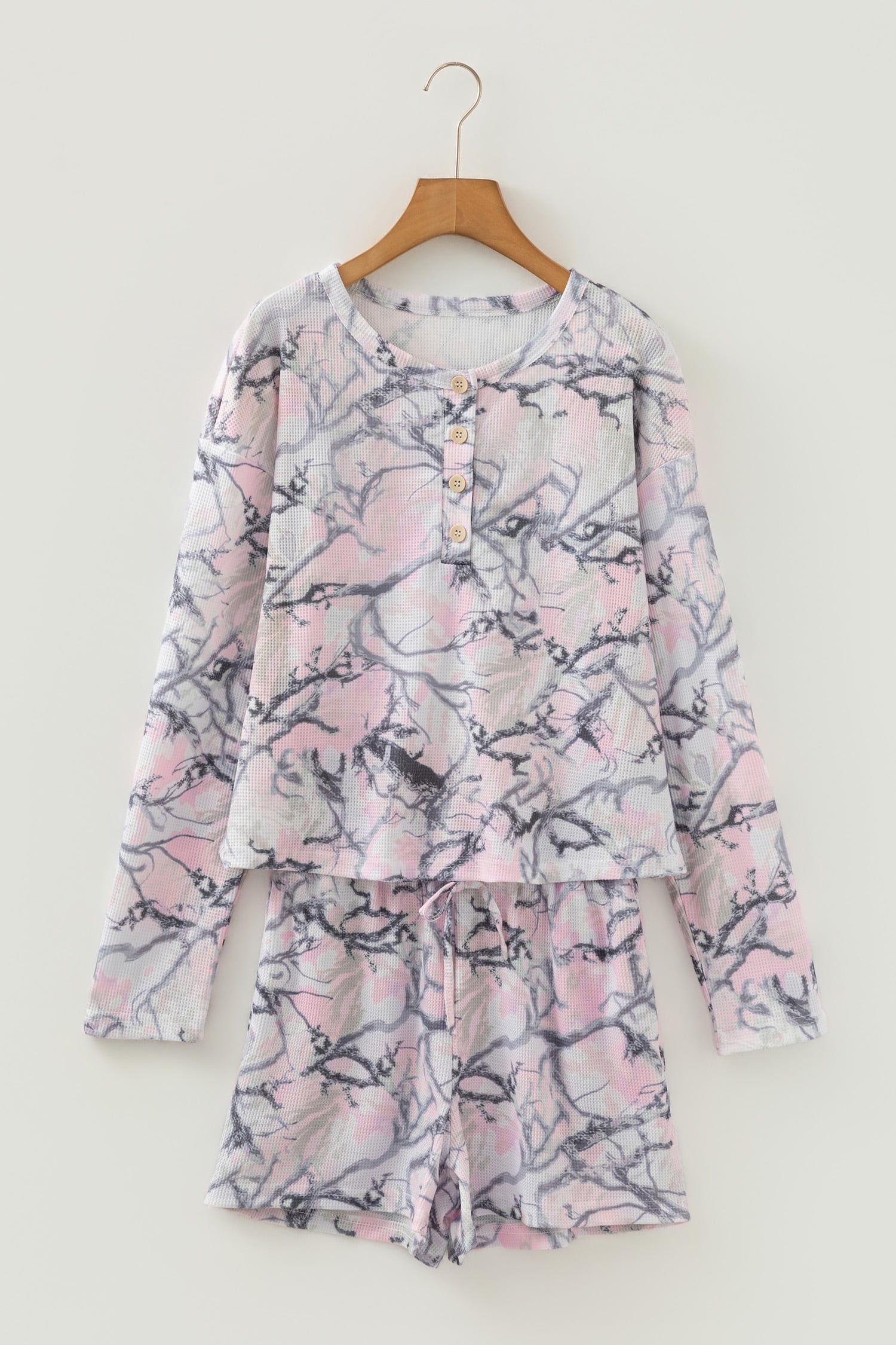 Pink Camo Henley Top and Short Set