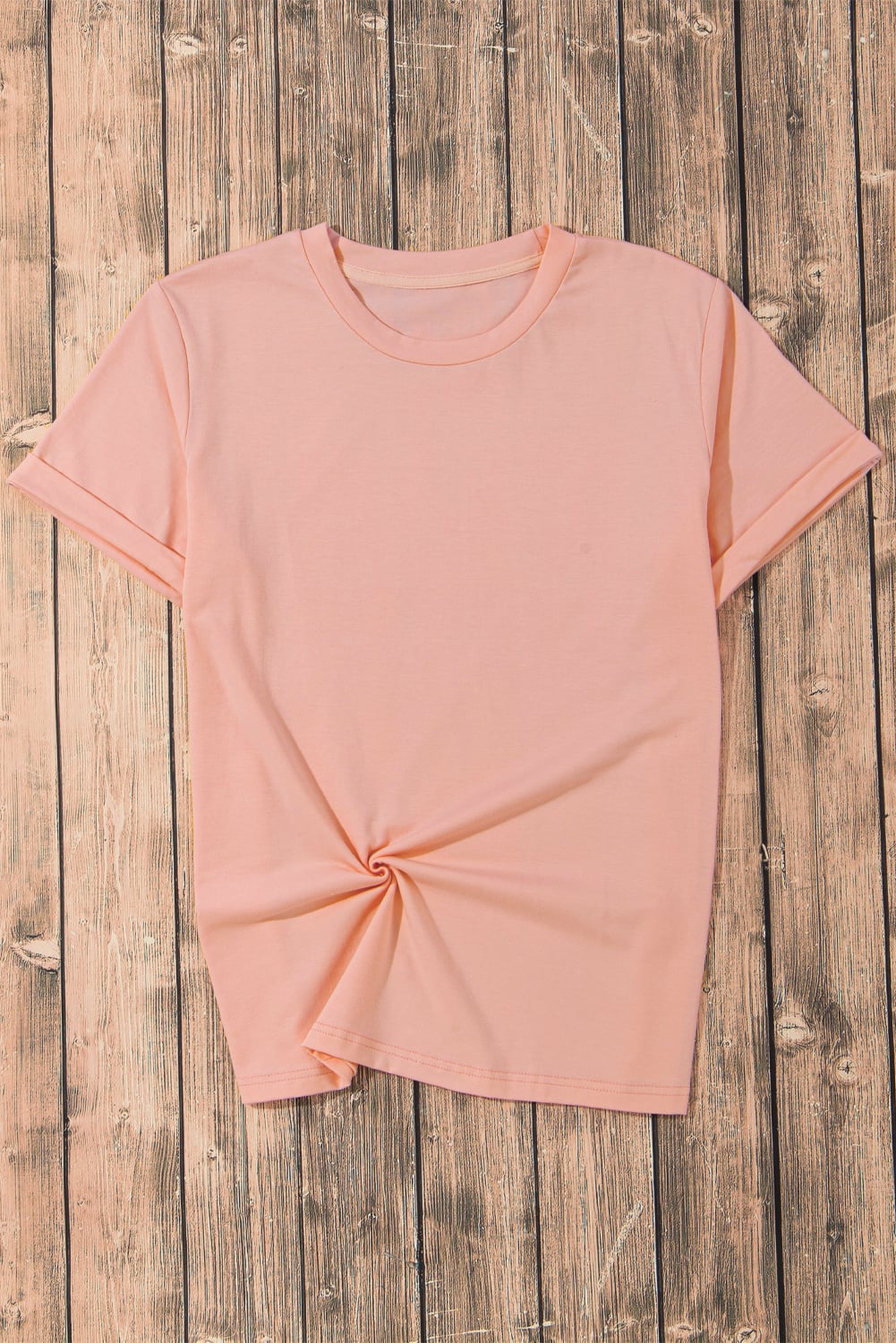 Pink Casual Plain Crew Neck Tee