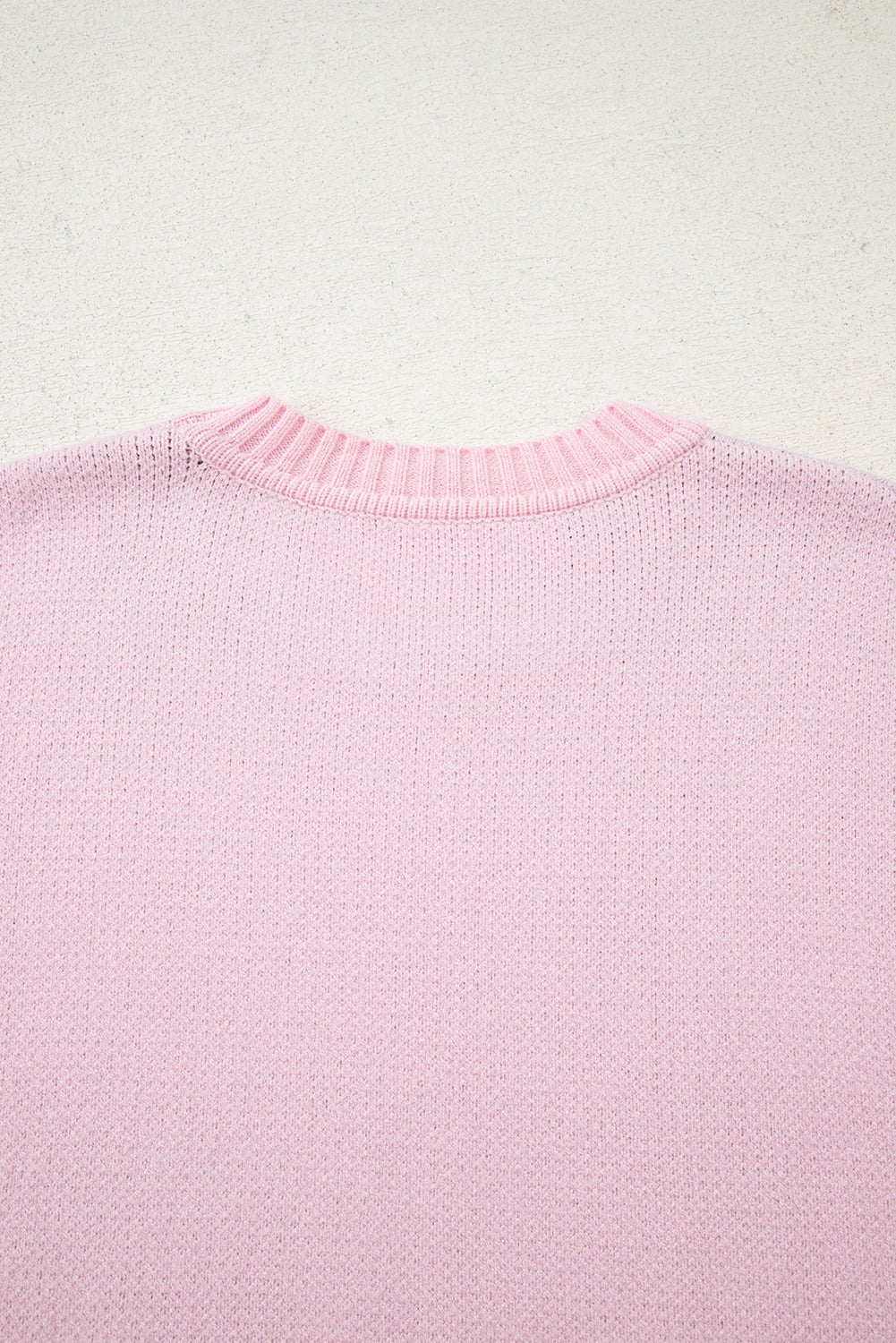 Pink Christmas Ginger Bread Man Print Round Neck Casual Sweater