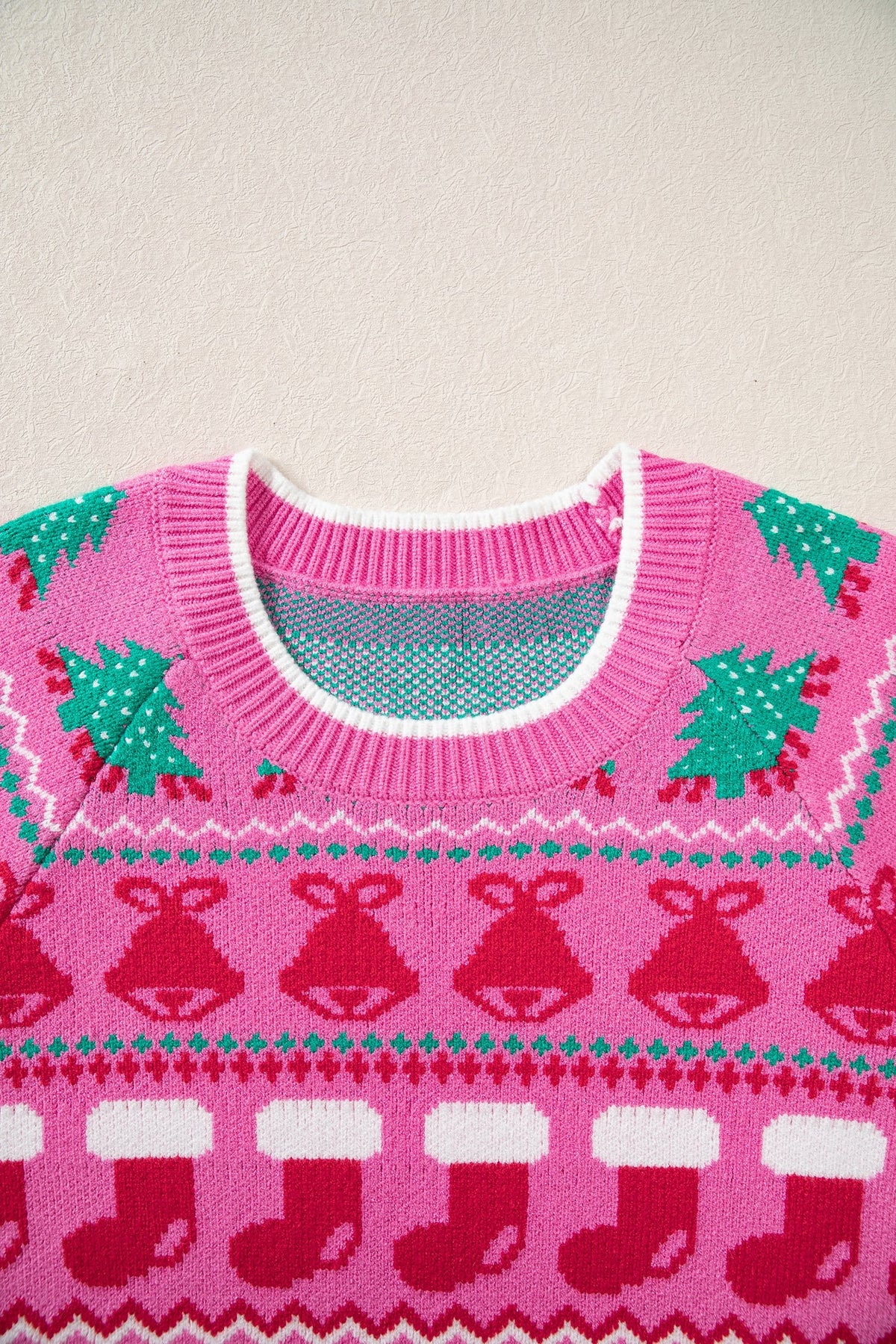 Pink Christmas Holiday Graphic Round Neck Knit Sweater