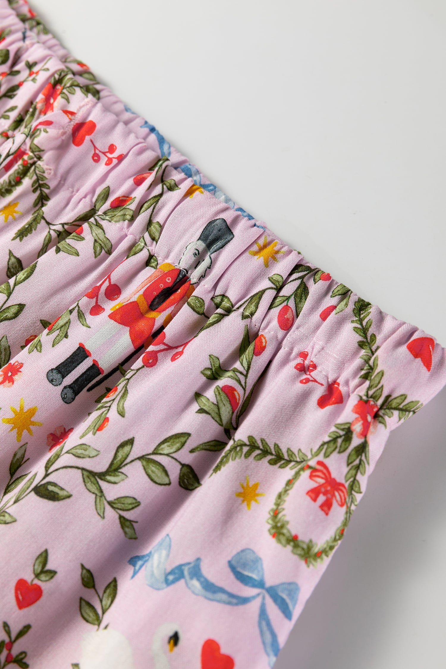 Pink Christmas Holiday Print Nutcracker Long Sleeve Shorts 2pcs Pajama Set