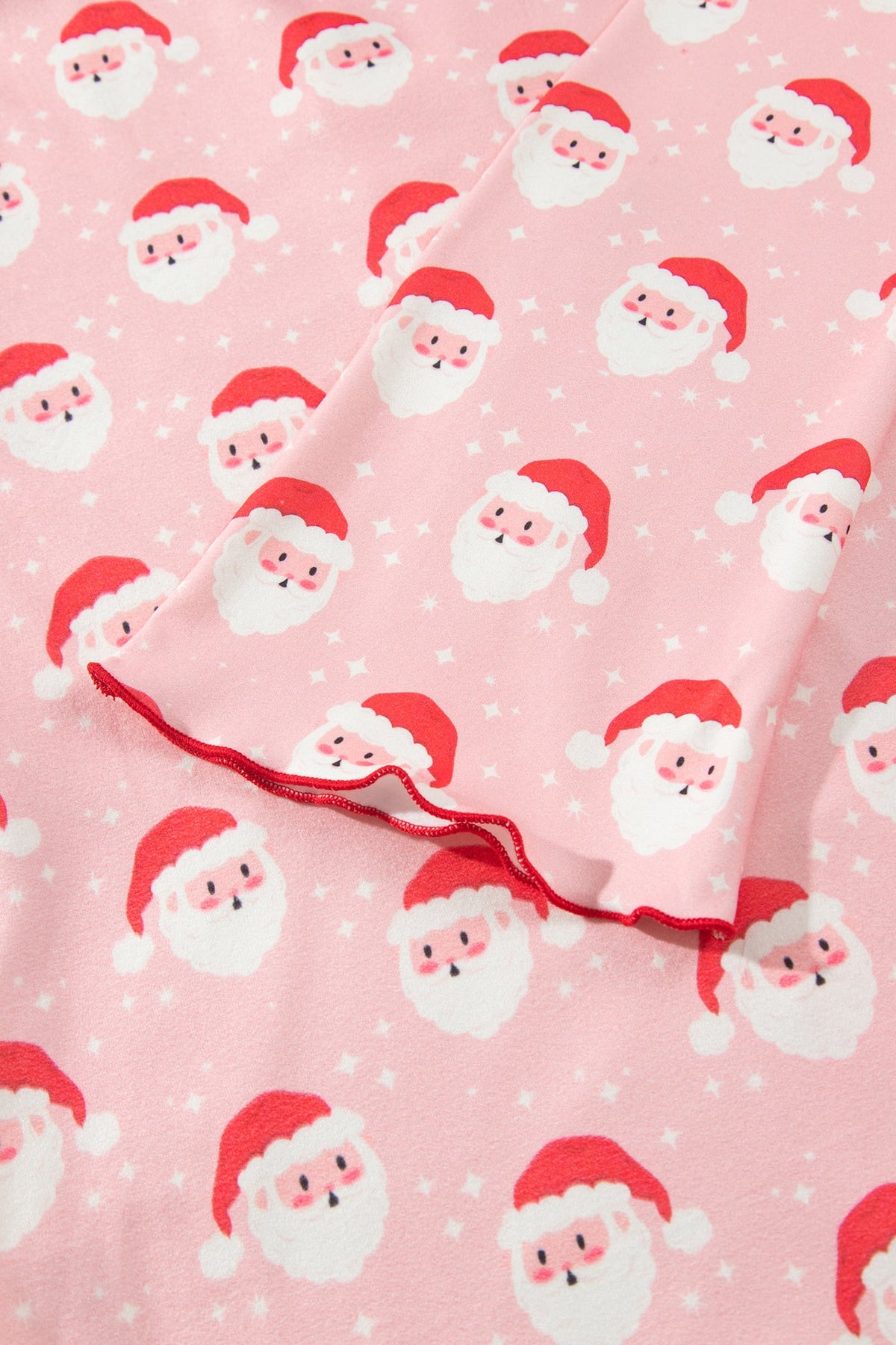 Pink Christmas Santa Print Frilled Button Front Long Sleeve Top Lounge Pant Set