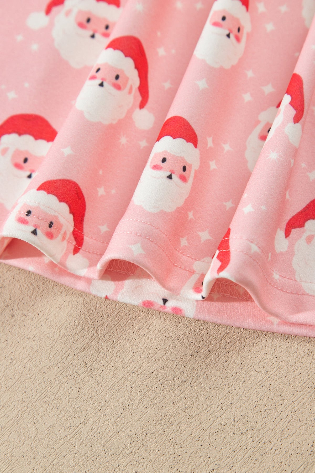 Pink Christmas Santa Print Frilled Button Front Long Sleeve Top Lounge Pant Set