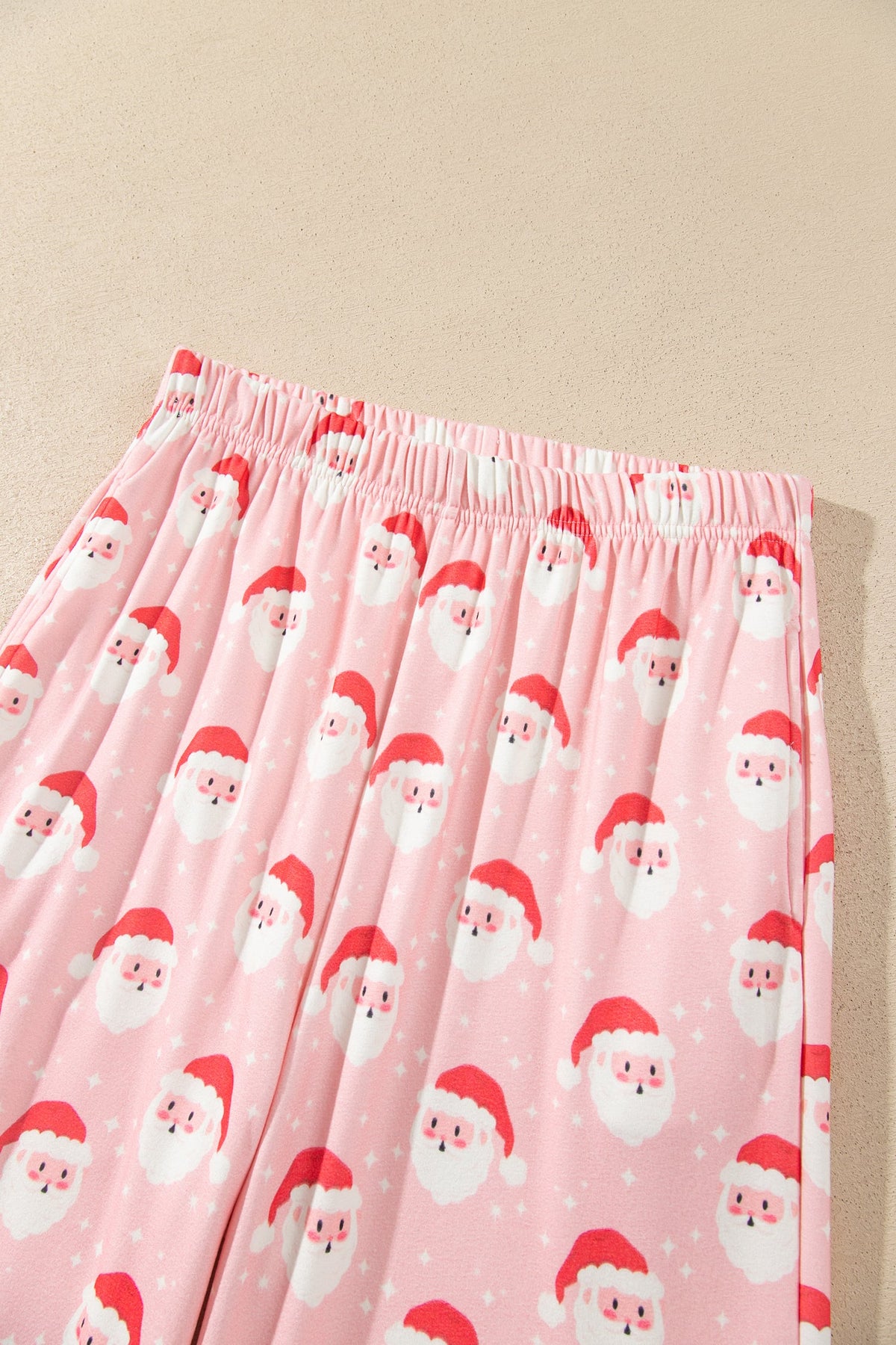 Pink Christmas Santa Print Frilled Button Front Long Sleeve Top Lounge Pant Set