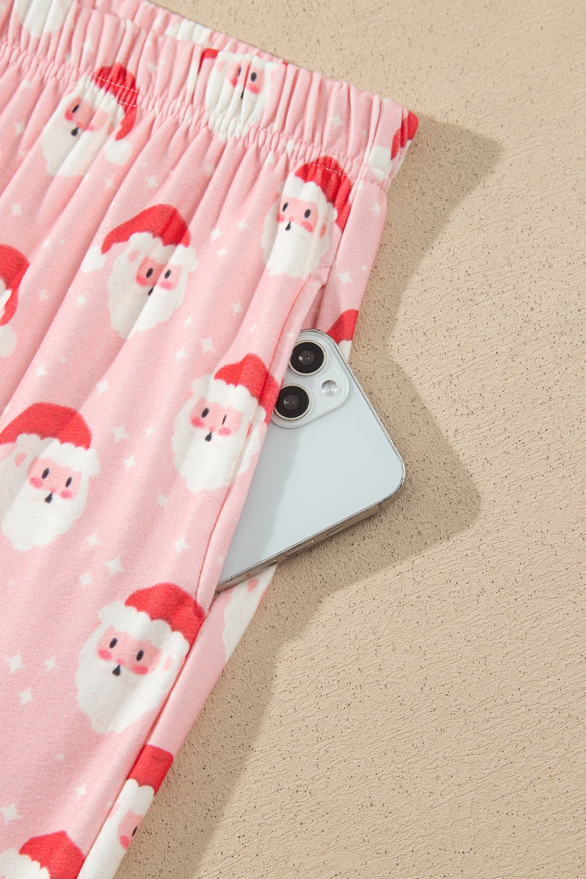 Pink Christmas Santa Print Frilled Button Front Long Sleeve Top Lounge Pant Set