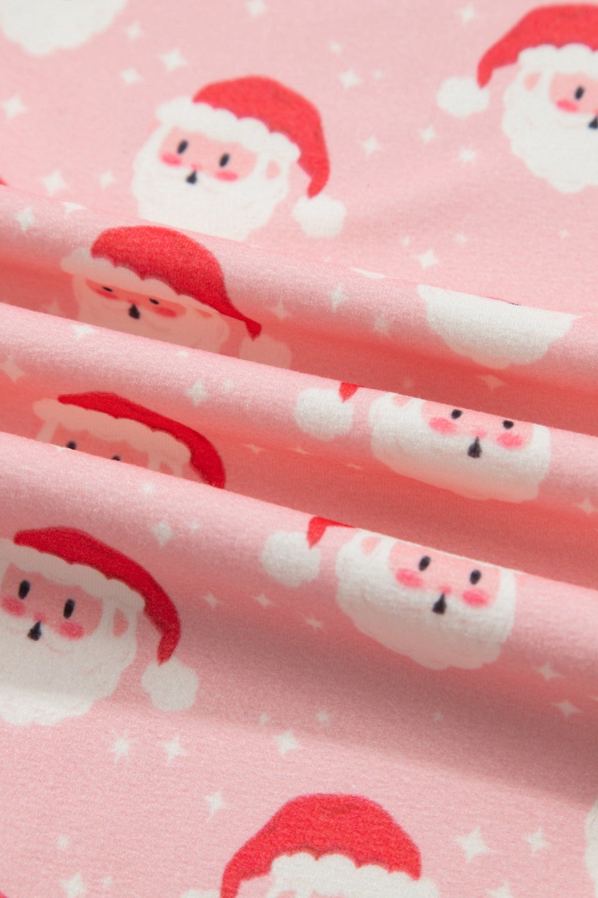 Pink Christmas Santa Print Frilled Button Front Long Sleeve Top Lounge Pant Set
