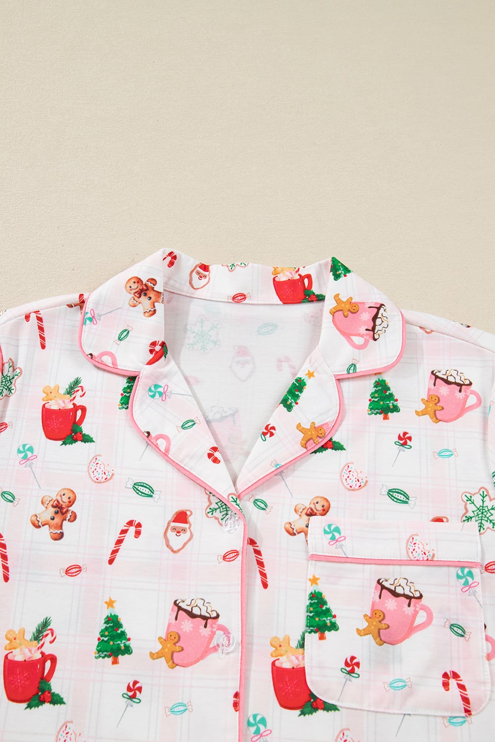 Pink Christmas Spirit Cute Holiday Print Short Sleeve Shirt and Pants 2pcs Pajama Set