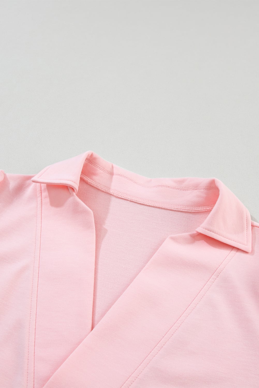 Pink Collared V Neck Puff Sleeve T-shirt